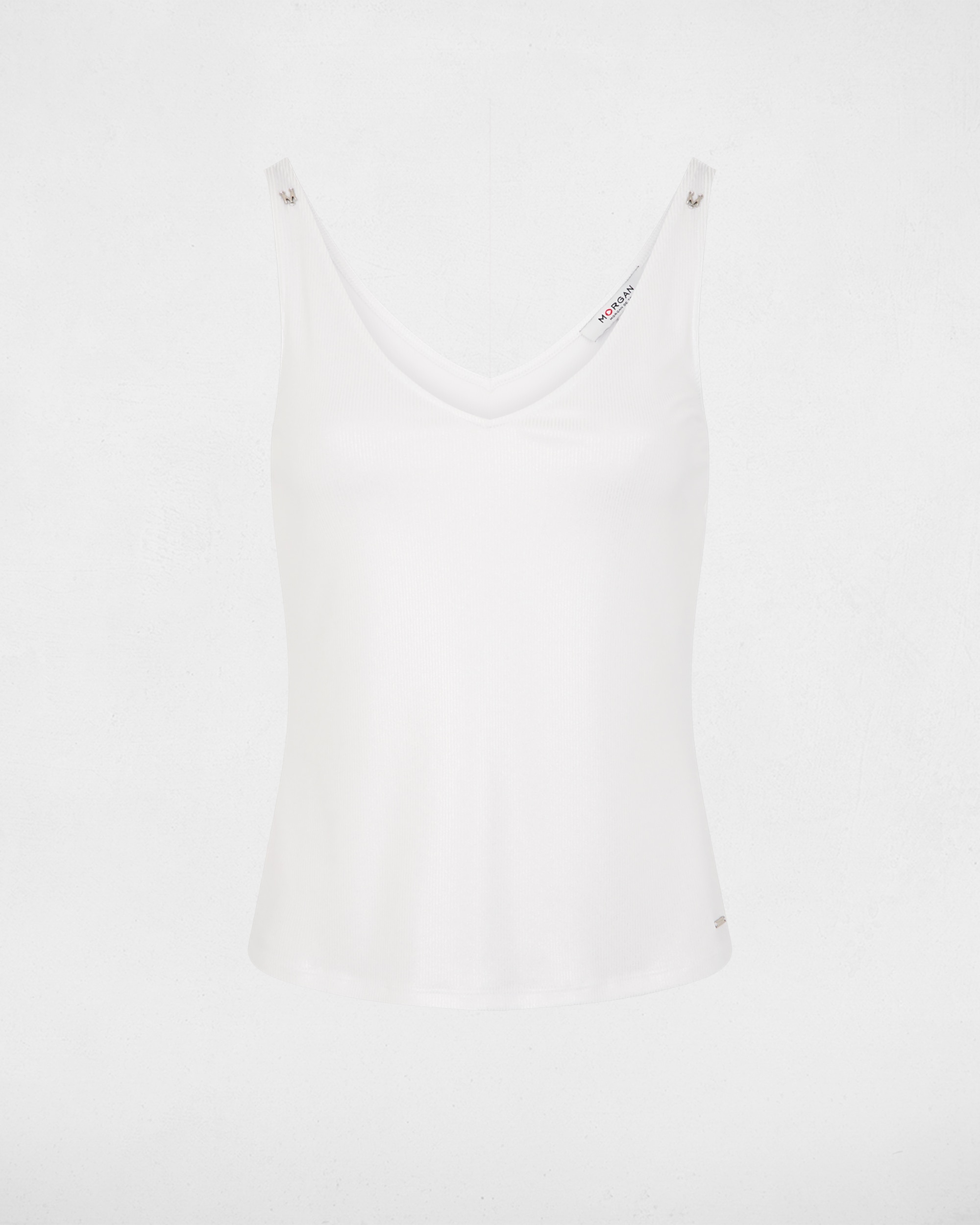 Top Brilhante com Decote em V Branco-2