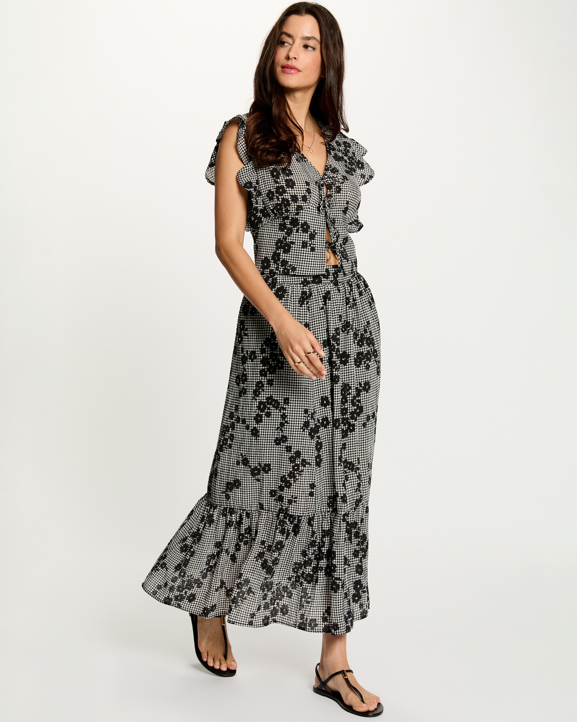 Saia Comprida de Capas Estampada com Bordados Multicolor-4