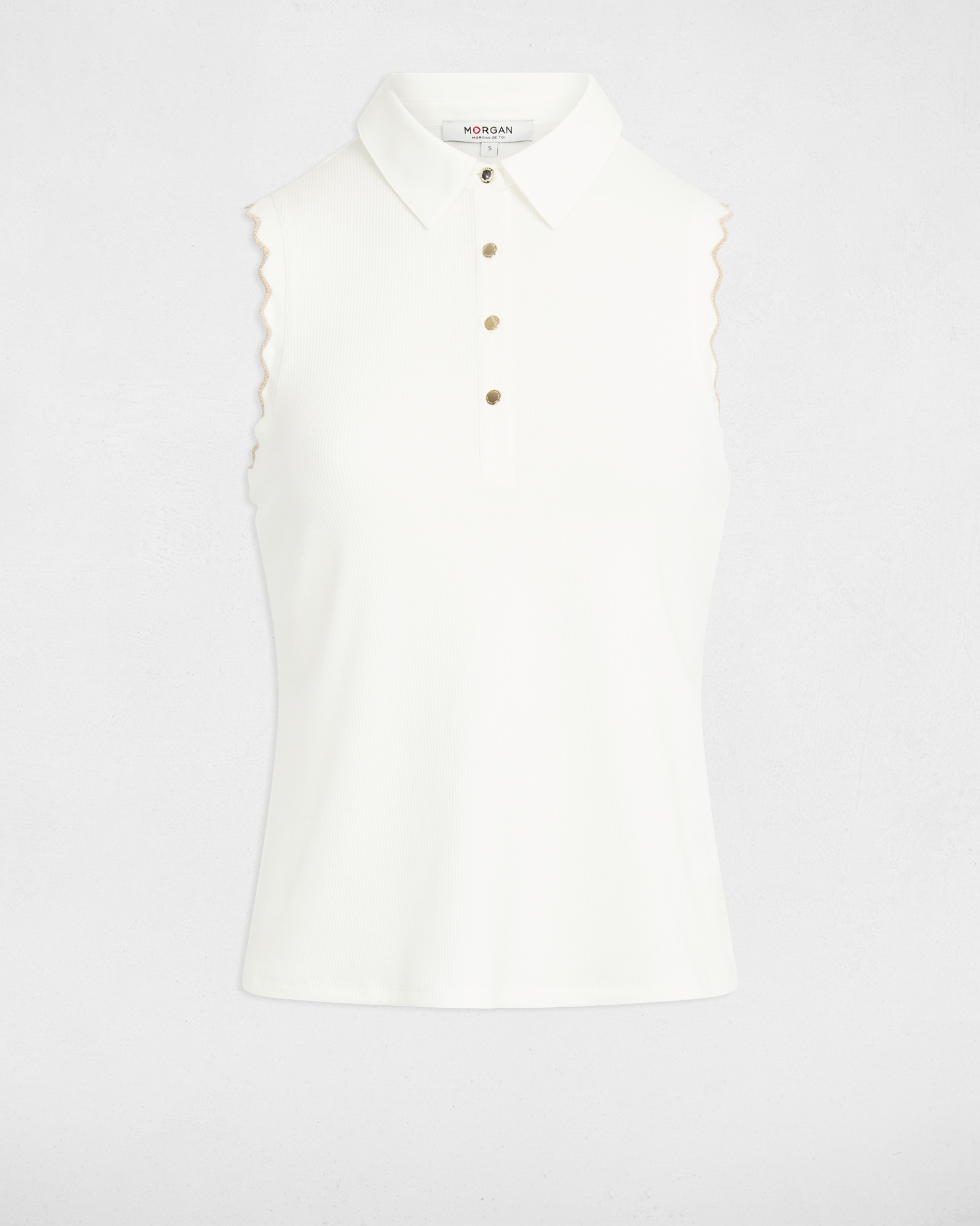 Top sem Mangas com Gola Polo Branco-2