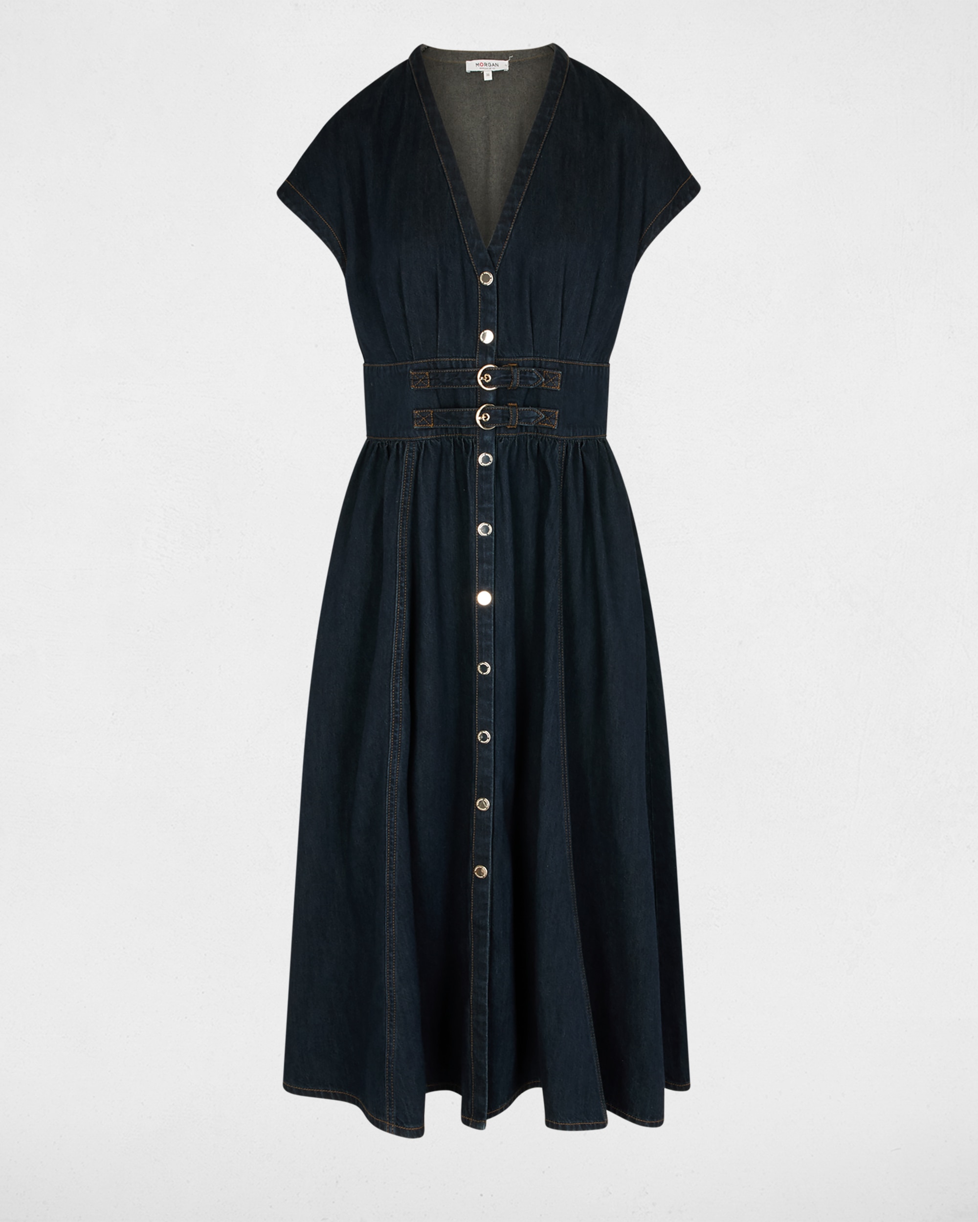Vestido Midi em Denim com Fivelas Azul-2