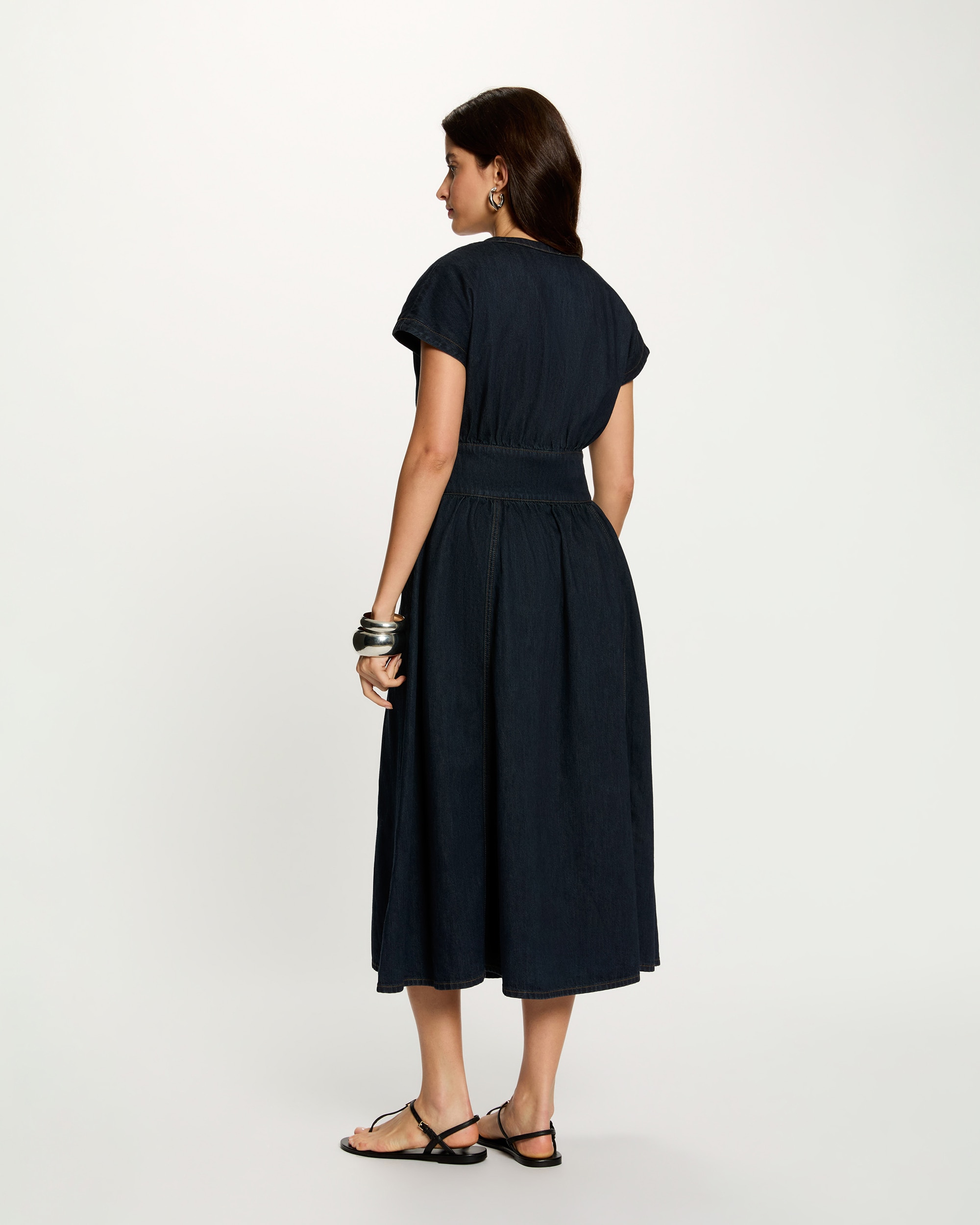 Vestido Midi em Denim com Fivelas Azul-3
