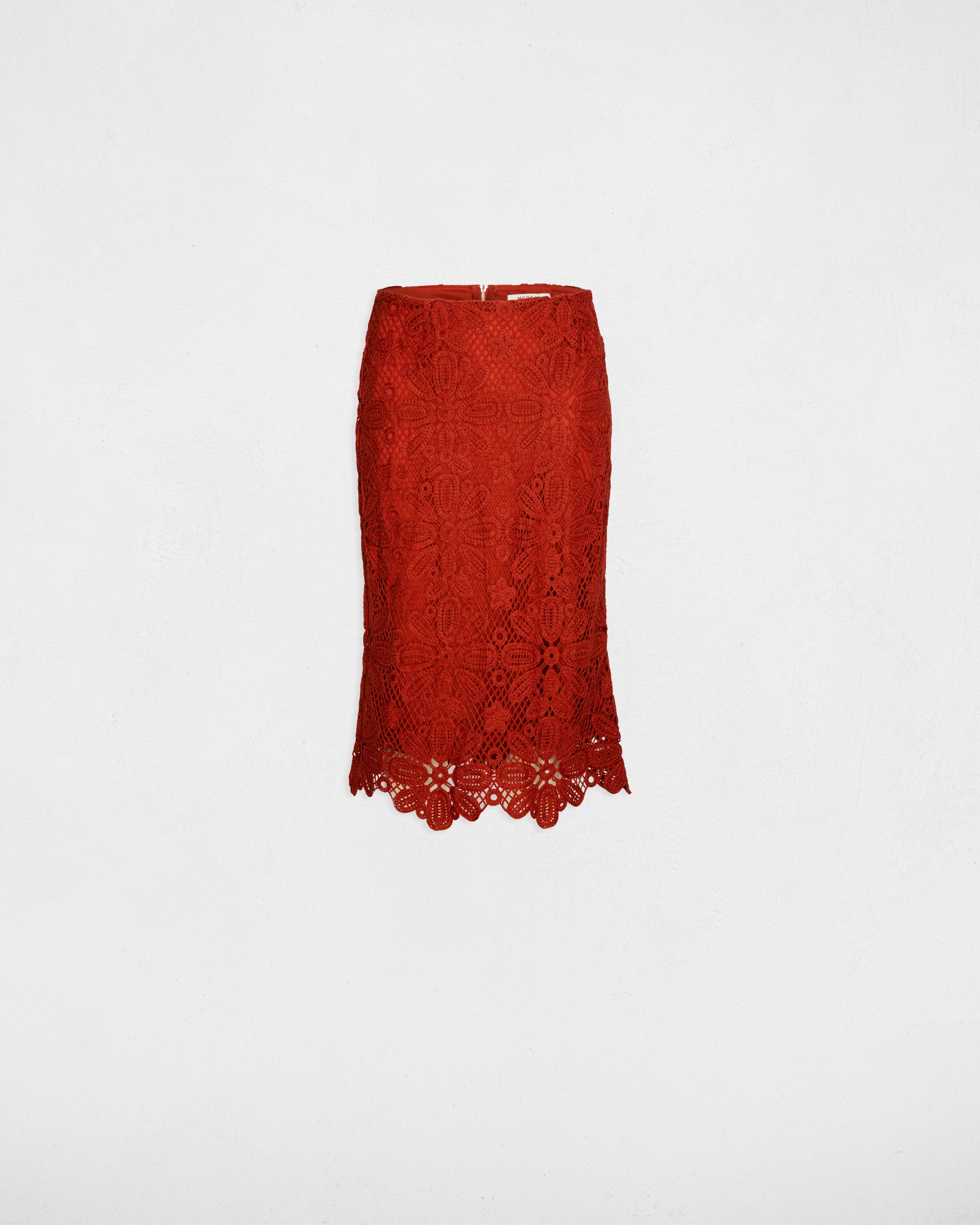 Saia Midi de Renda com Fecho Zip Laranja-2