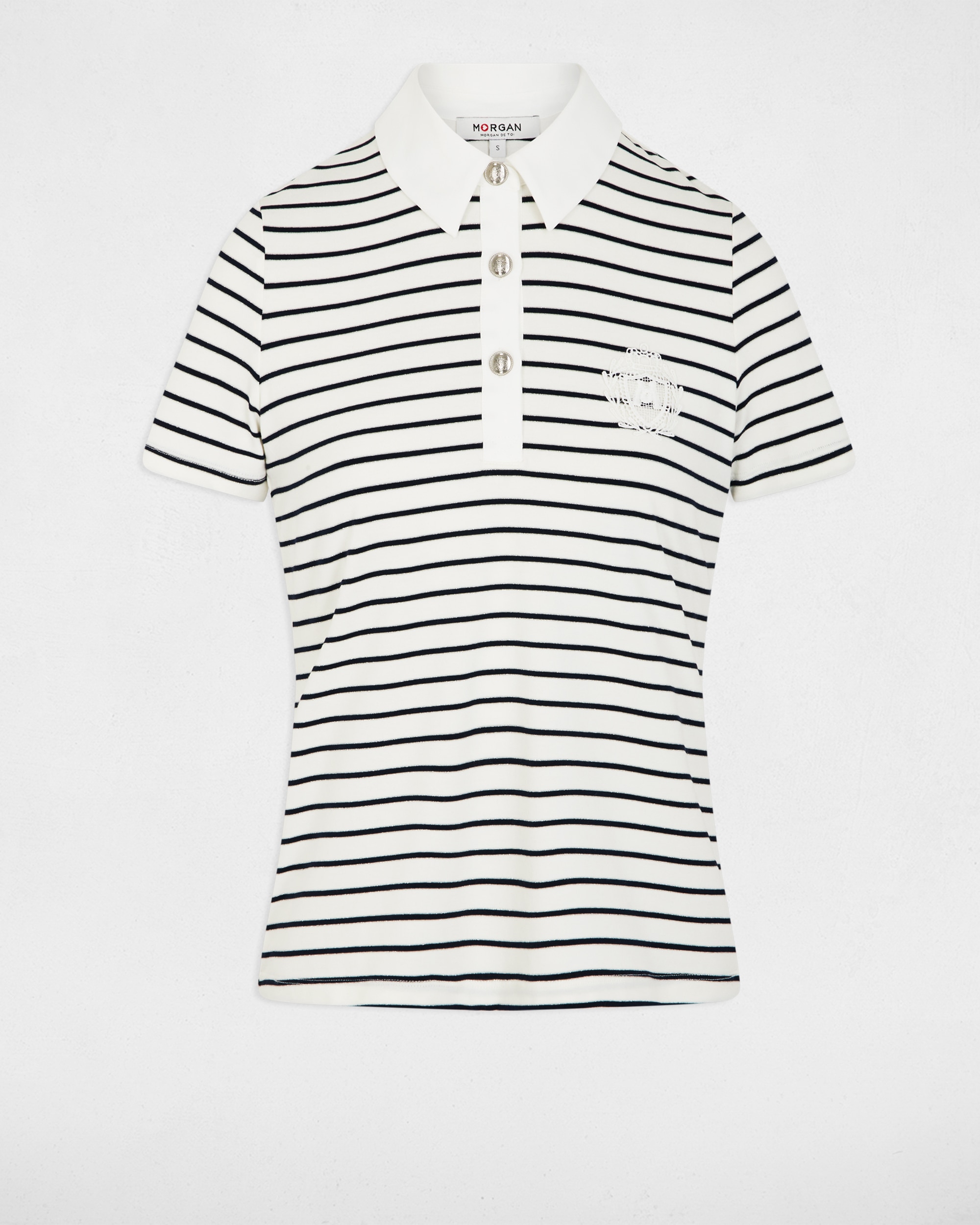 Polo Às Riscas com Logo Bordado Branco-2