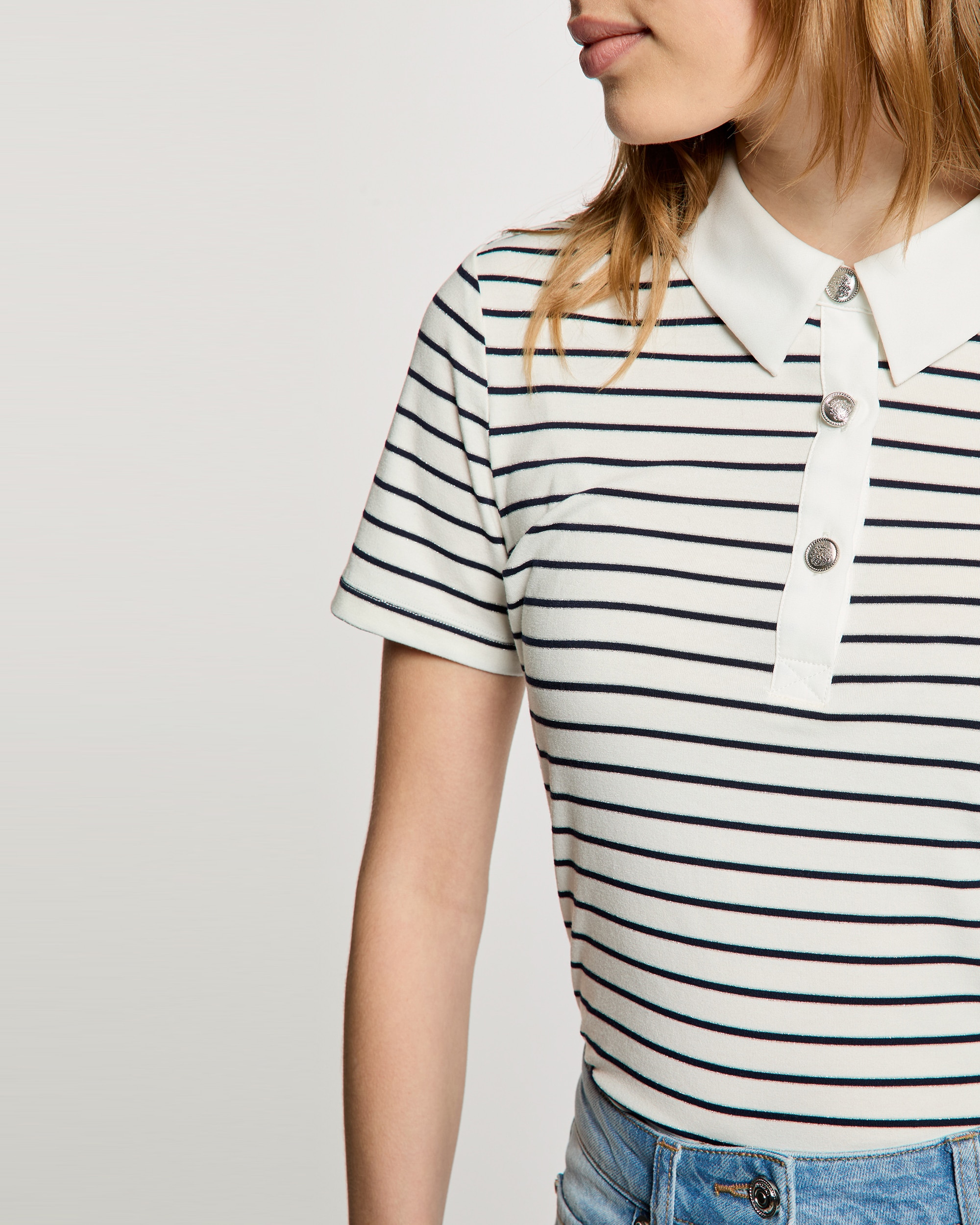 Polo Às Riscas com Logo Bordado Branco-5