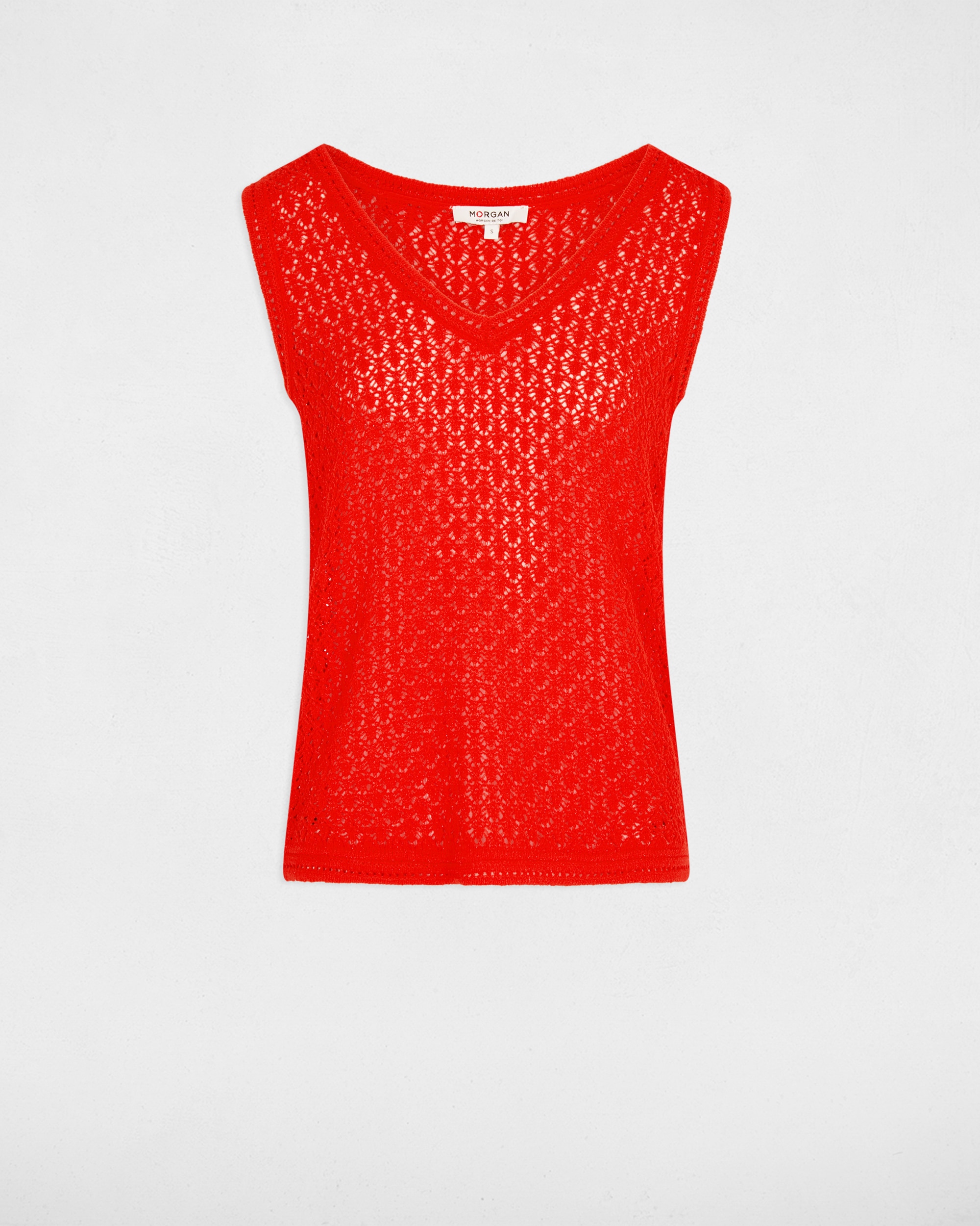 Top de Crochet com Decote em V Vermelho-2