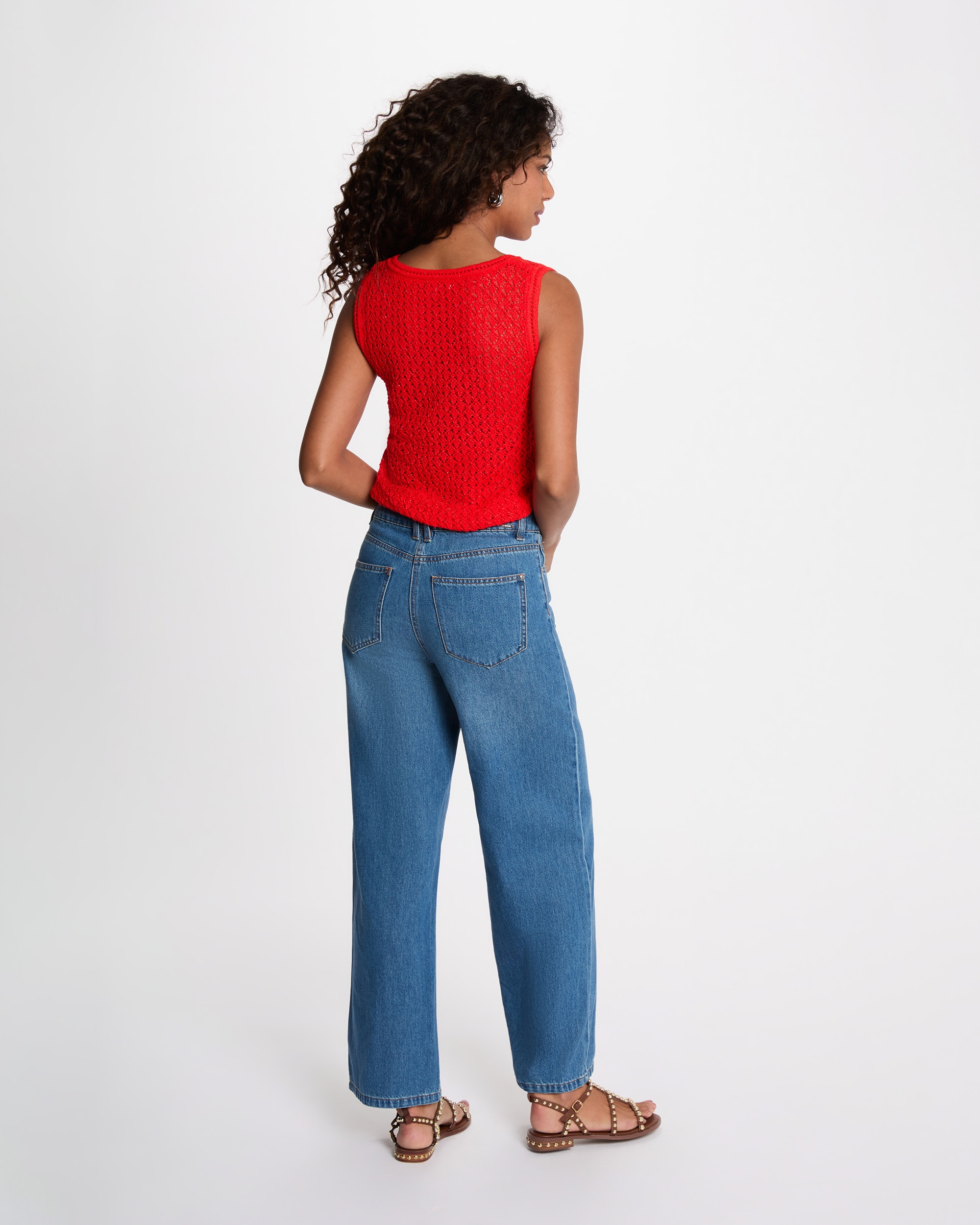 Top de Crochet com Decote em V Vermelho-3