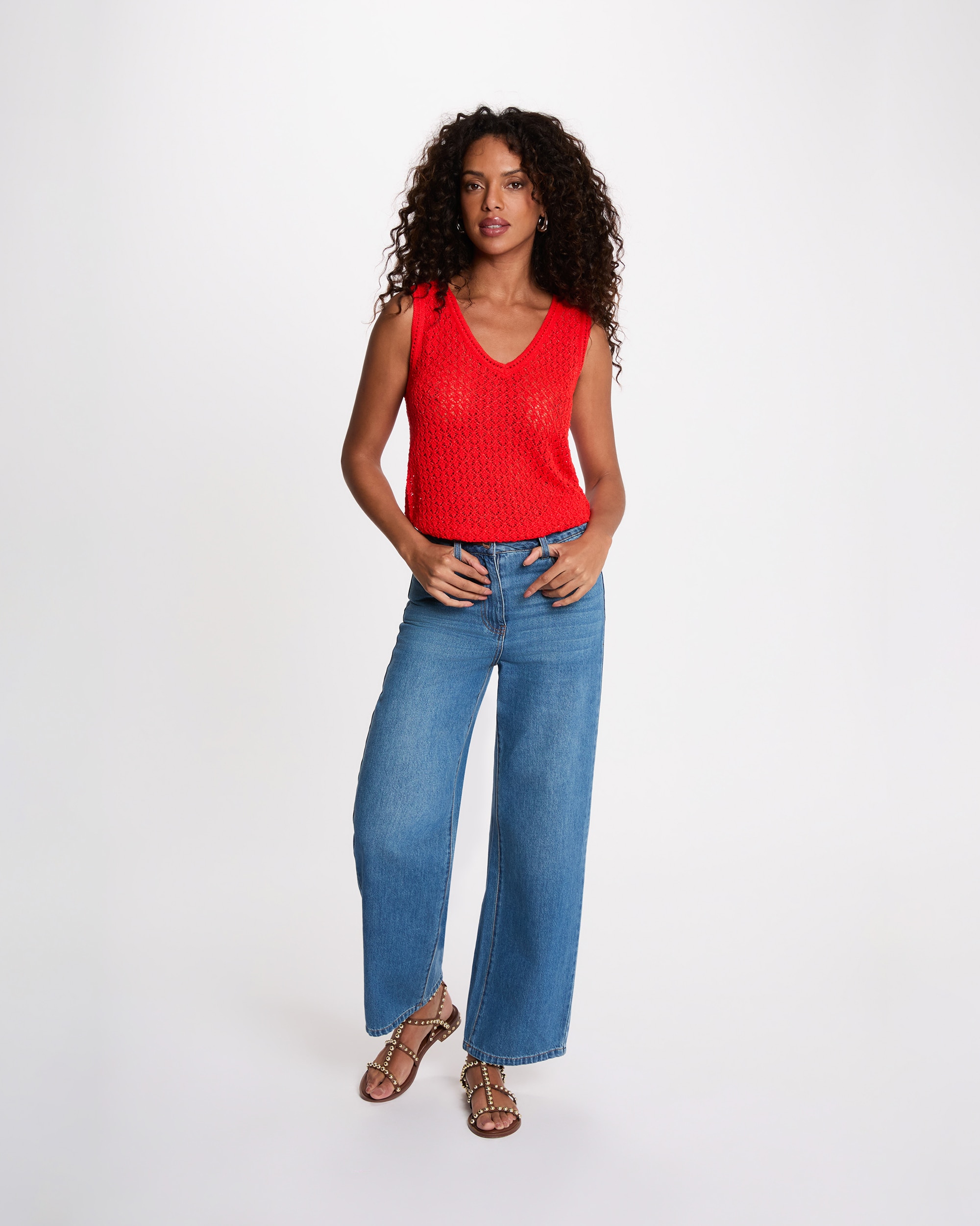 Top de Crochet com Decote em V Vermelho-4