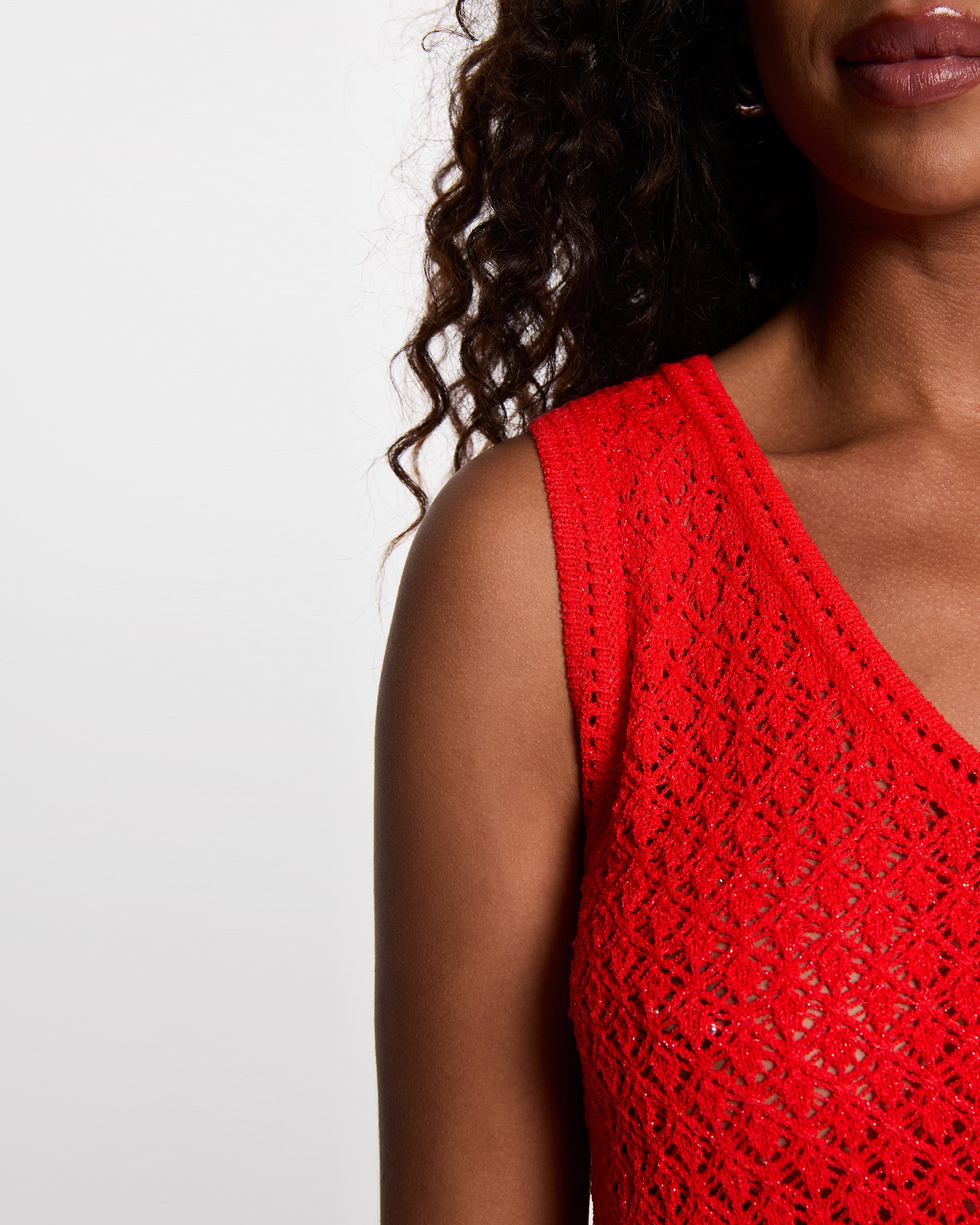 Top de Crochet com Decote em V Vermelho-5