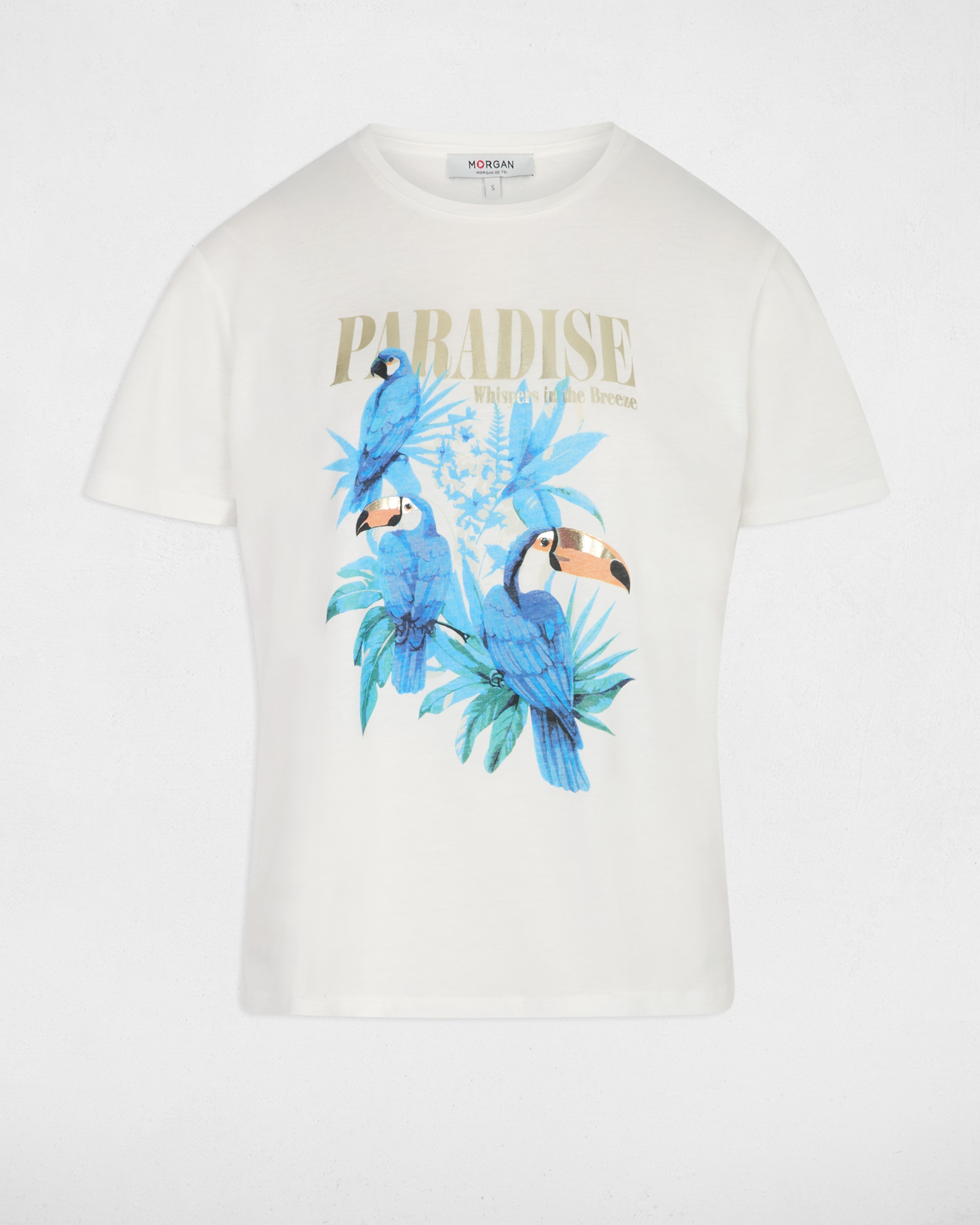 T-shirt com Estampado Tropical Branco-2