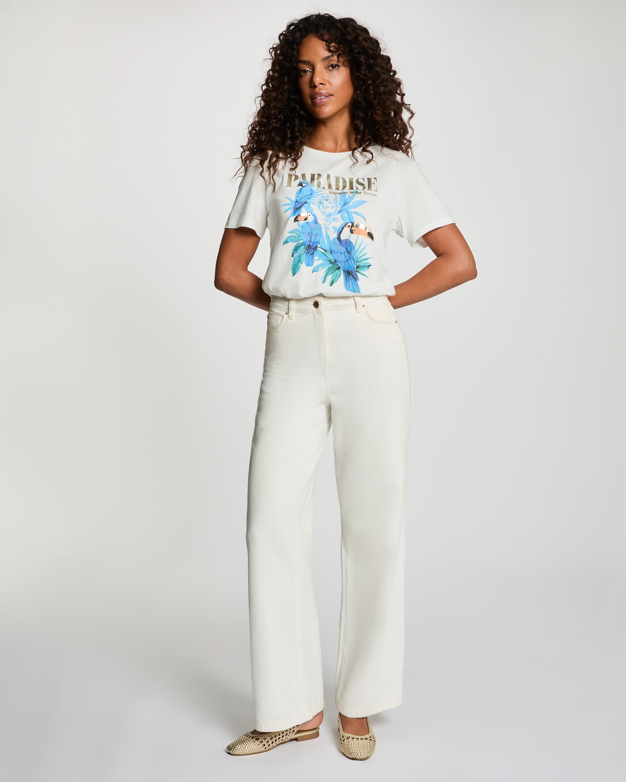 T-shirt com Estampado Tropical Branco-4