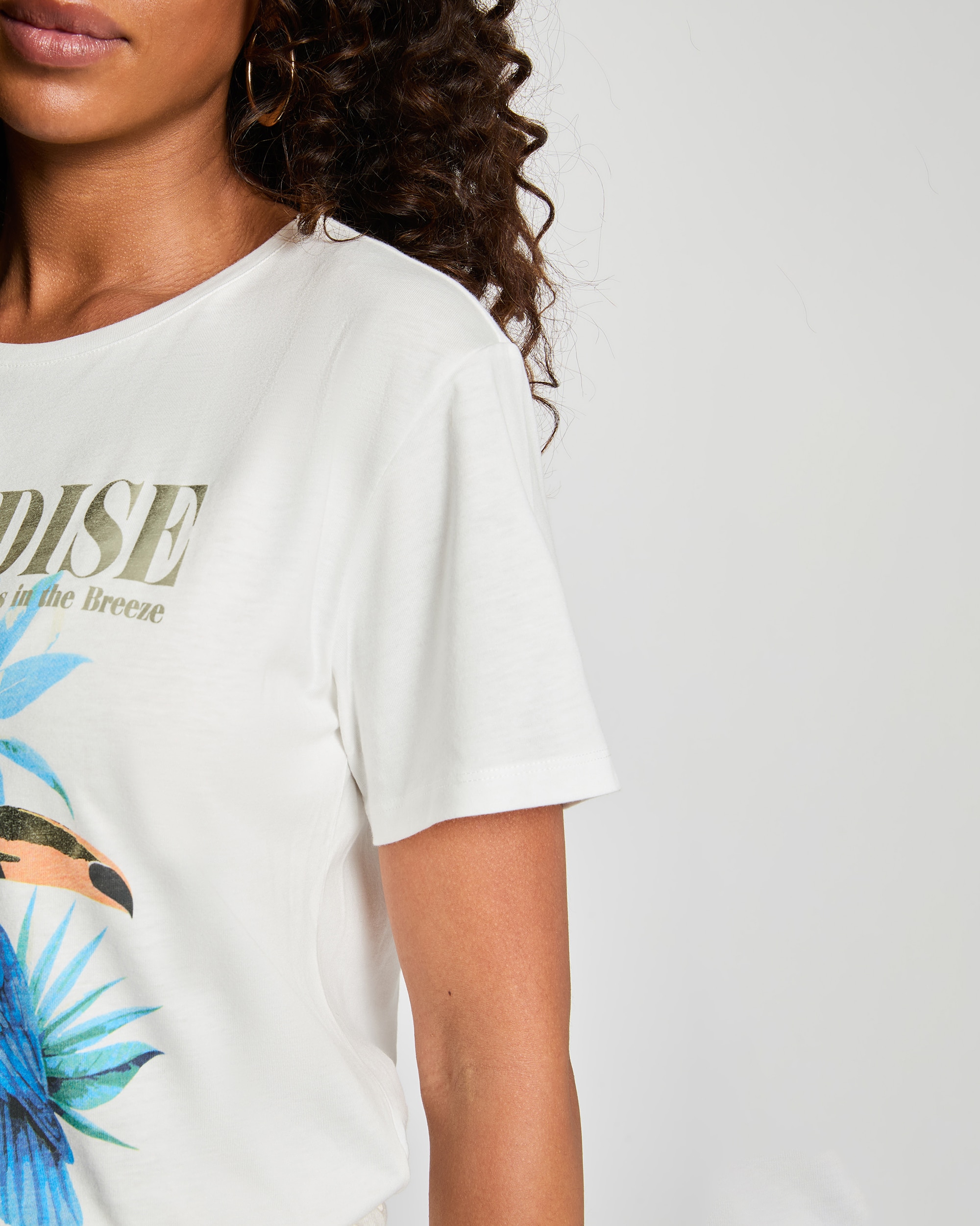 T-shirt com Estampado Tropical Branco-5