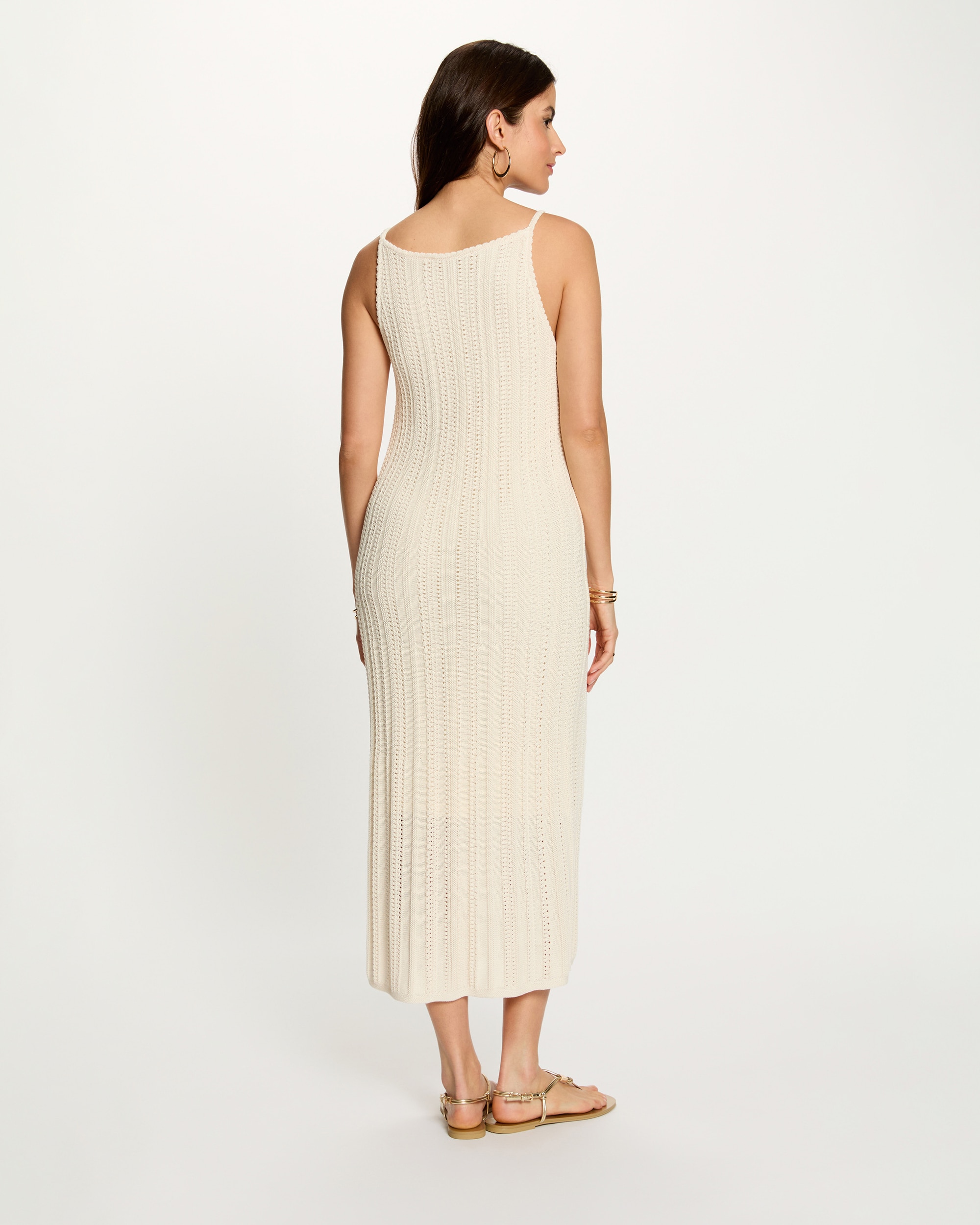 Vestido Curto de Malha Fina com Alças Marfim-3