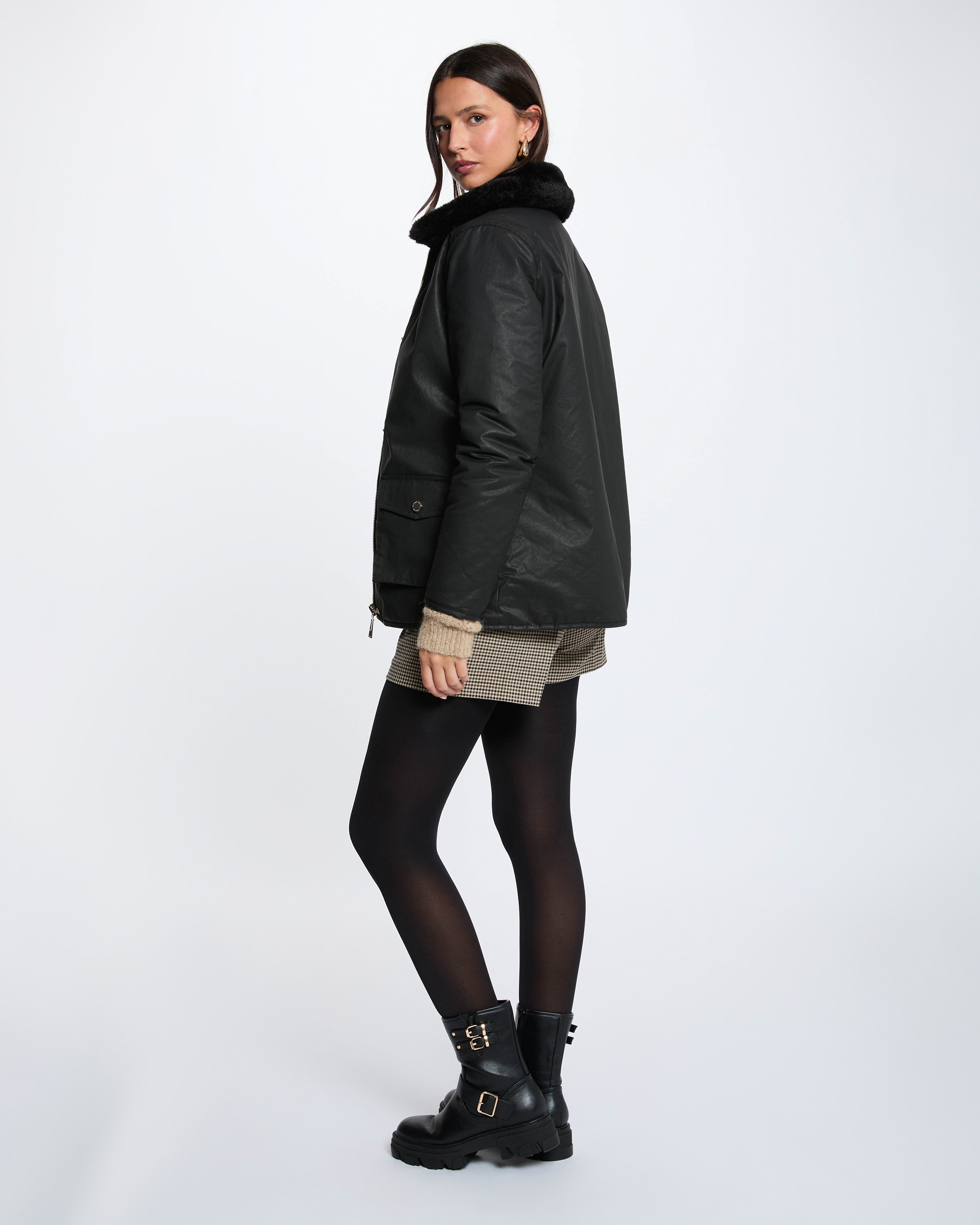 Parka Reversível com Gola em Pelo de Ovelha Preto-3