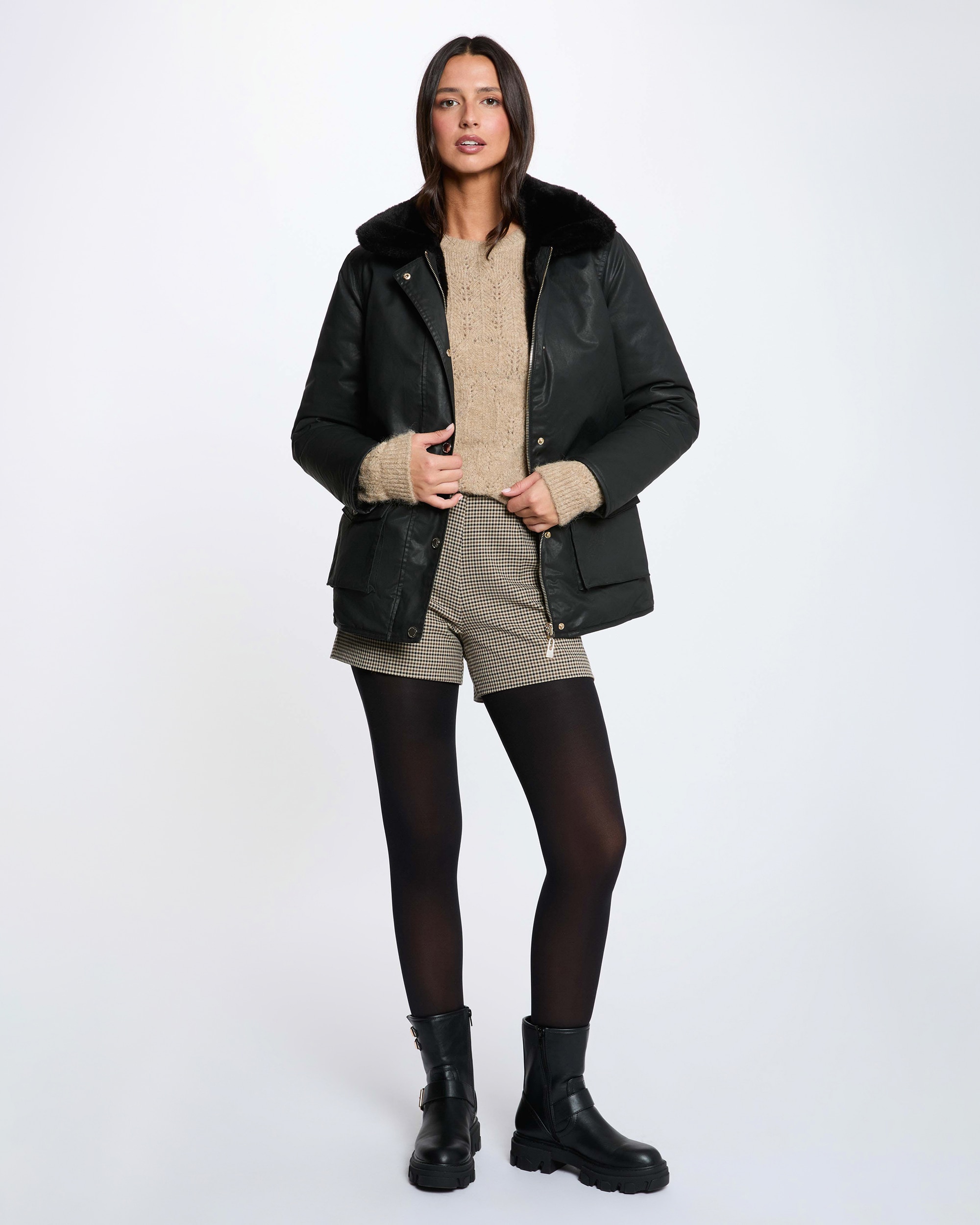 Parka Reversível com Gola em Pelo de Ovelha Preto-4