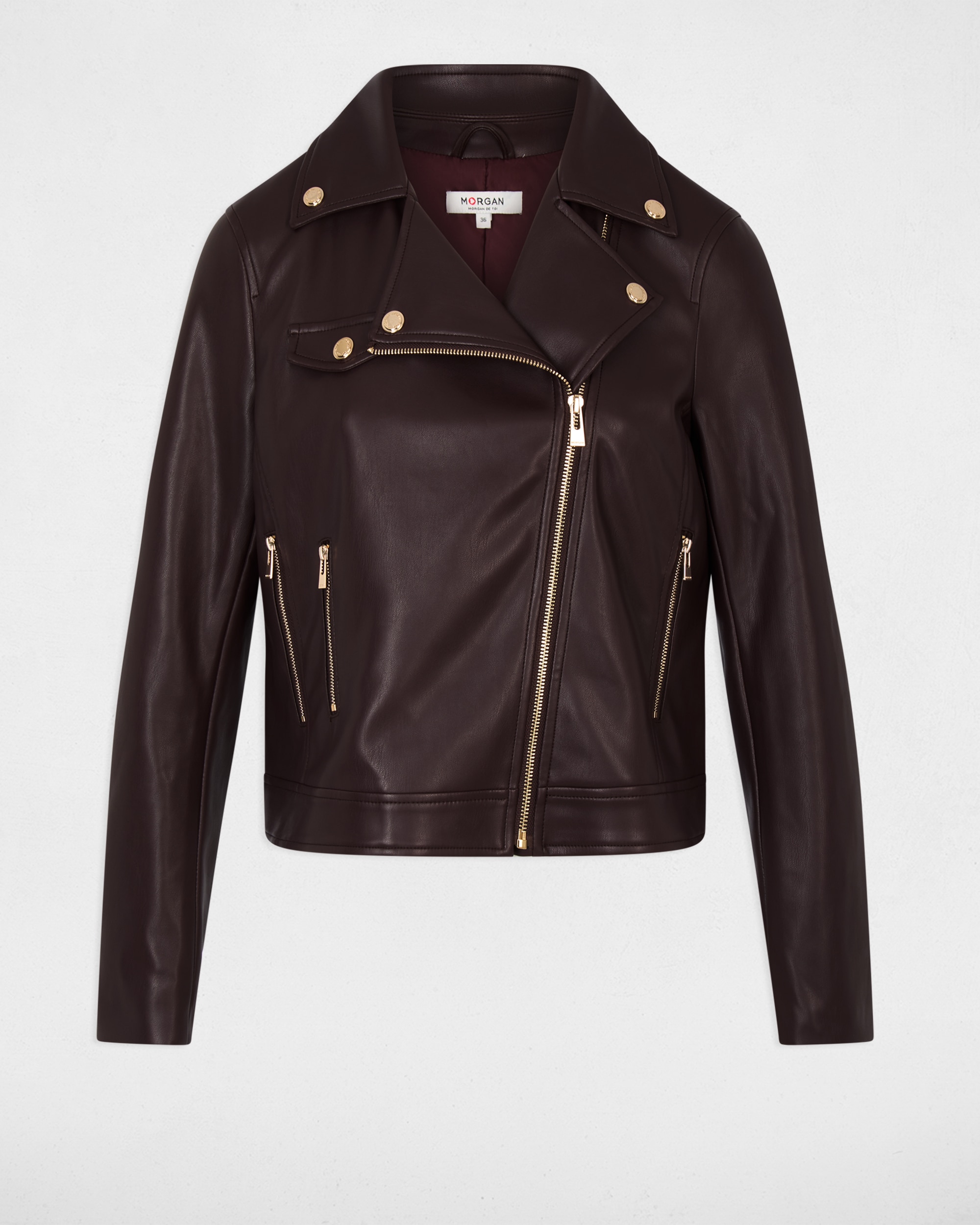Blusão Biker com Fecho Zip Bordeaux-2