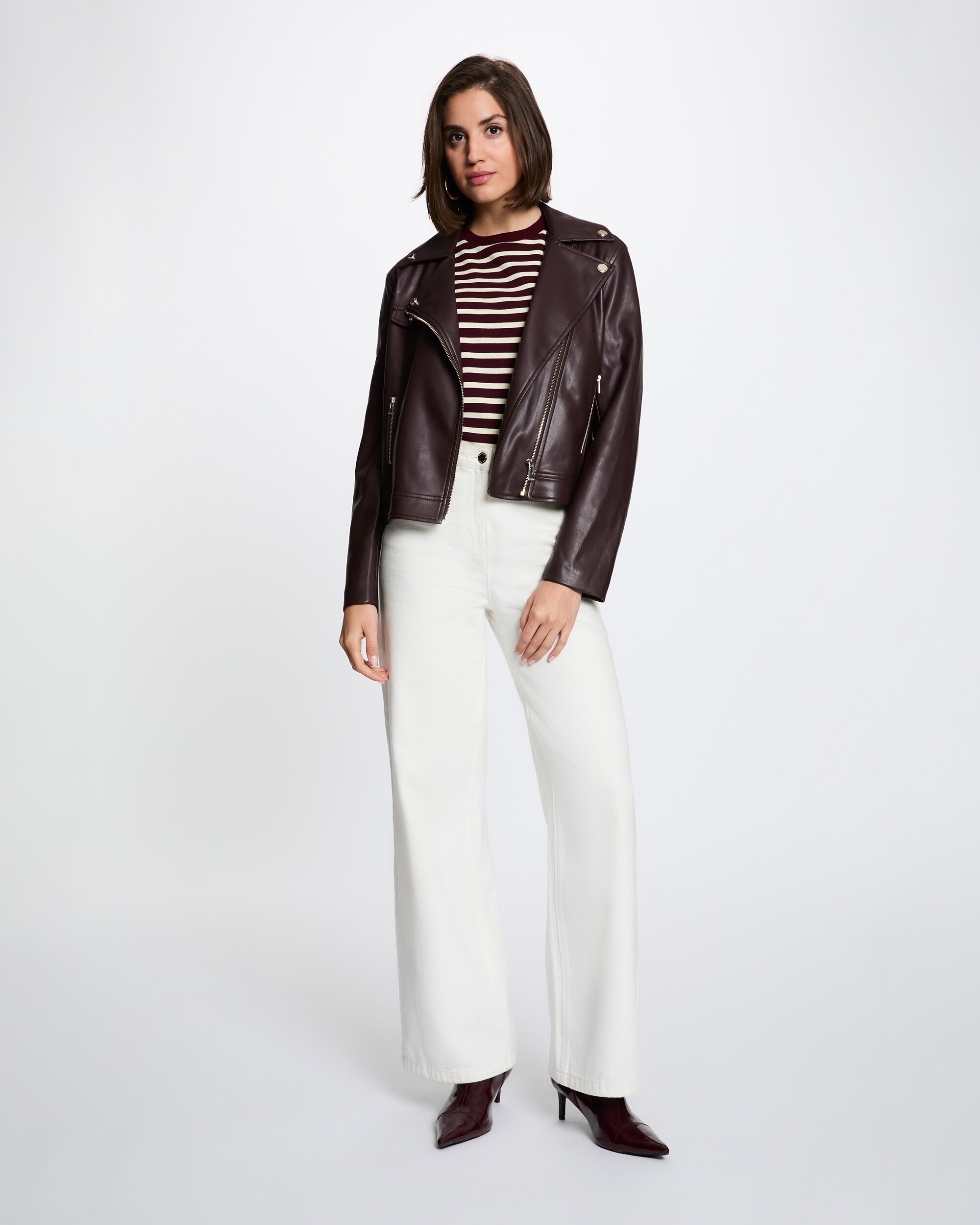 Blusão Biker com Fecho Zip Bordeaux-4