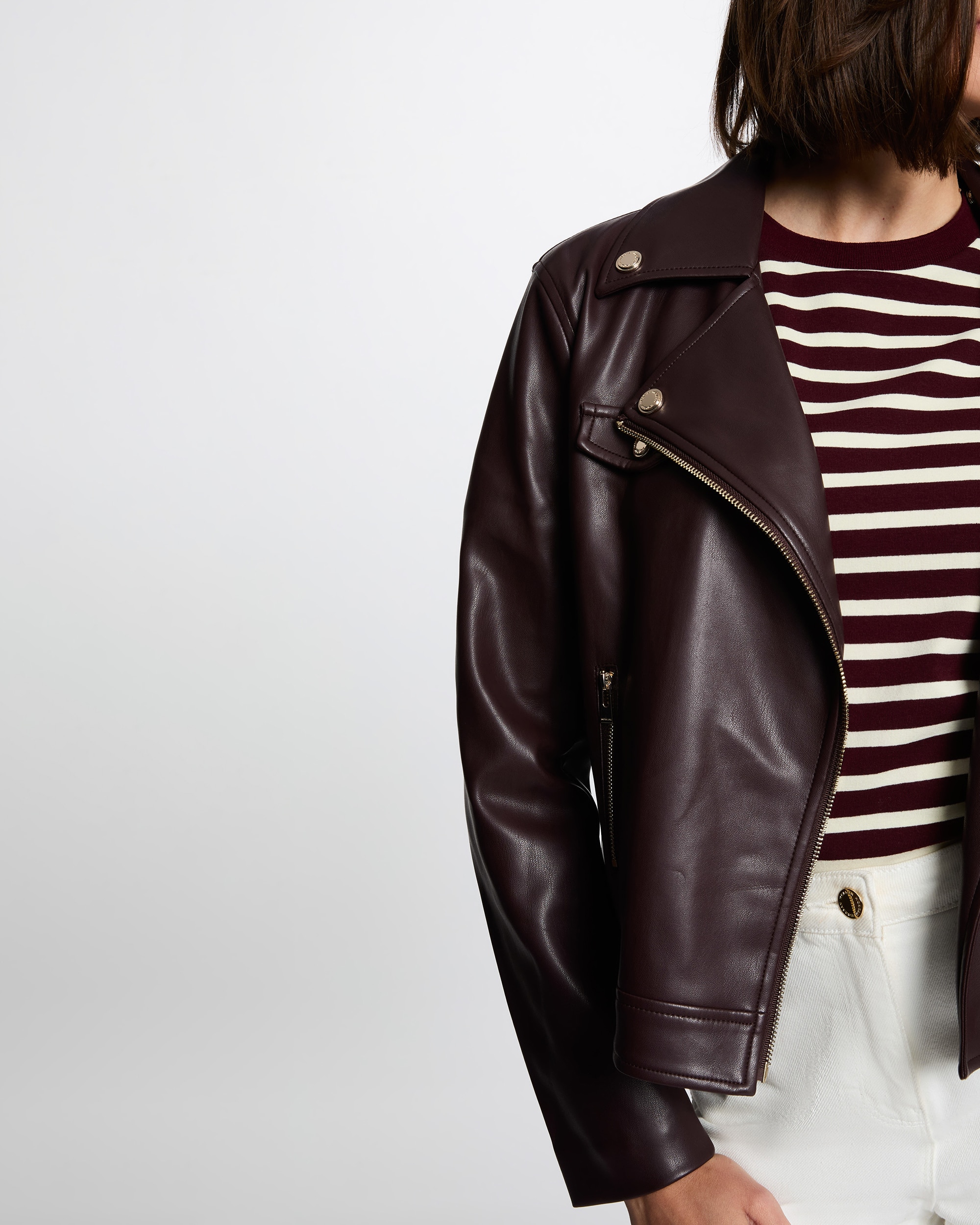 Blusão Biker com Fecho Zip Bordeaux-5