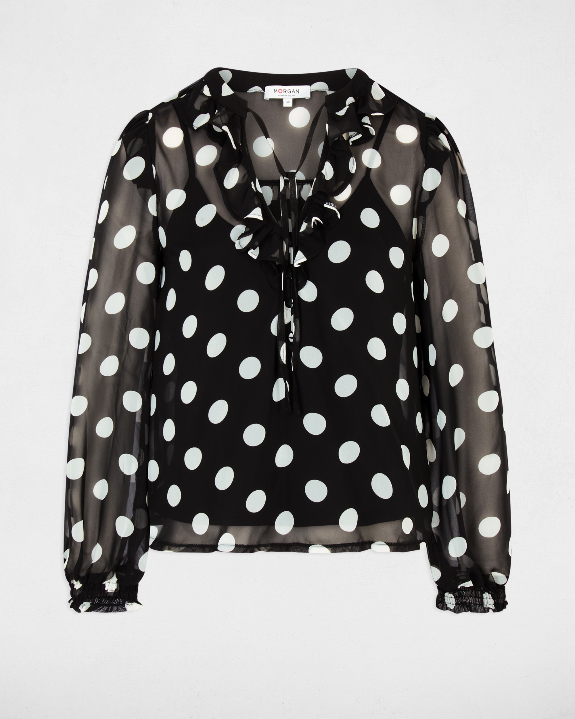 Blusa com Folhos Branco / Preto-2