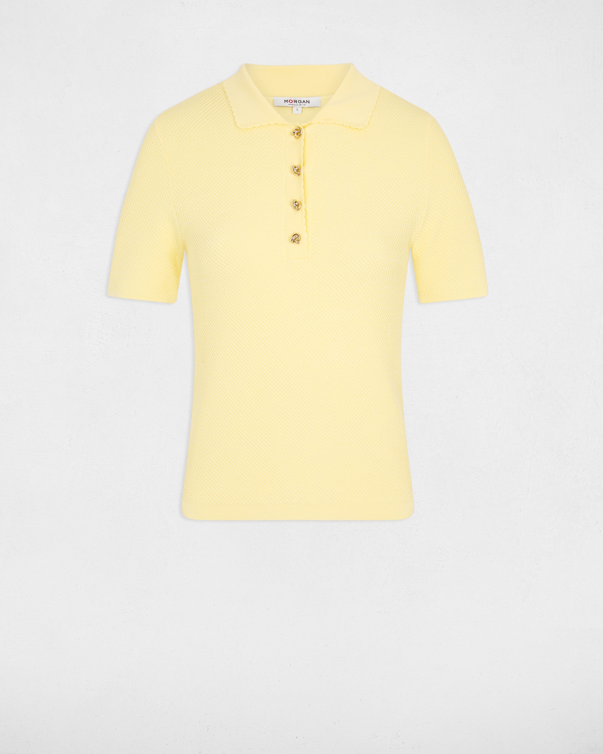 Polo em Malha Fina com Botões em Contraste Amarelo-2