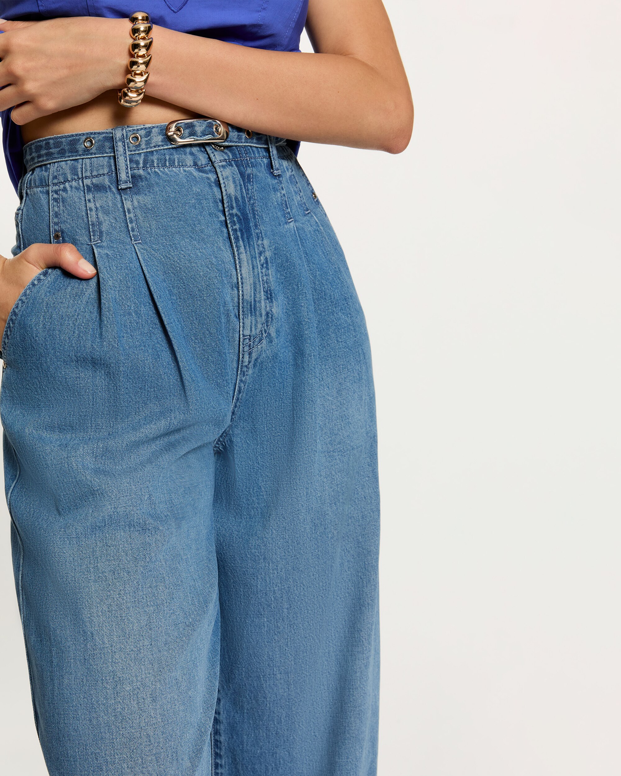 Jeans Largos de Cintura Subida Azul-ganga-5