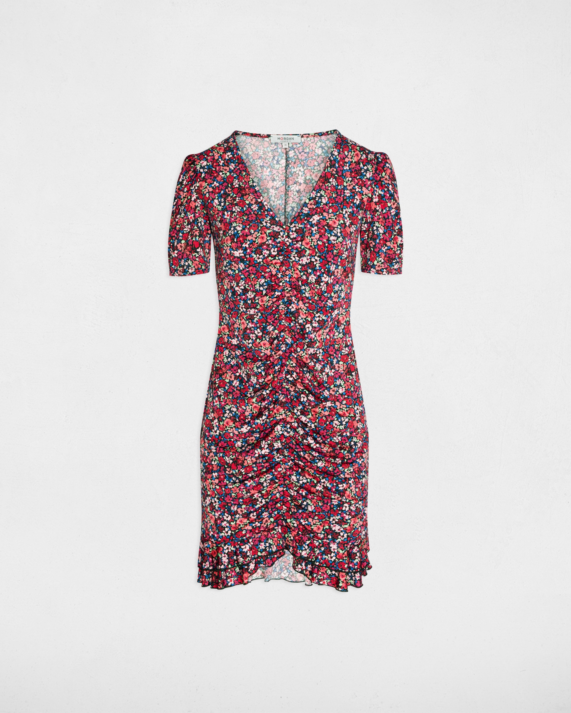 Vestido Curto com Mangas Abalonadas Multicolor-2