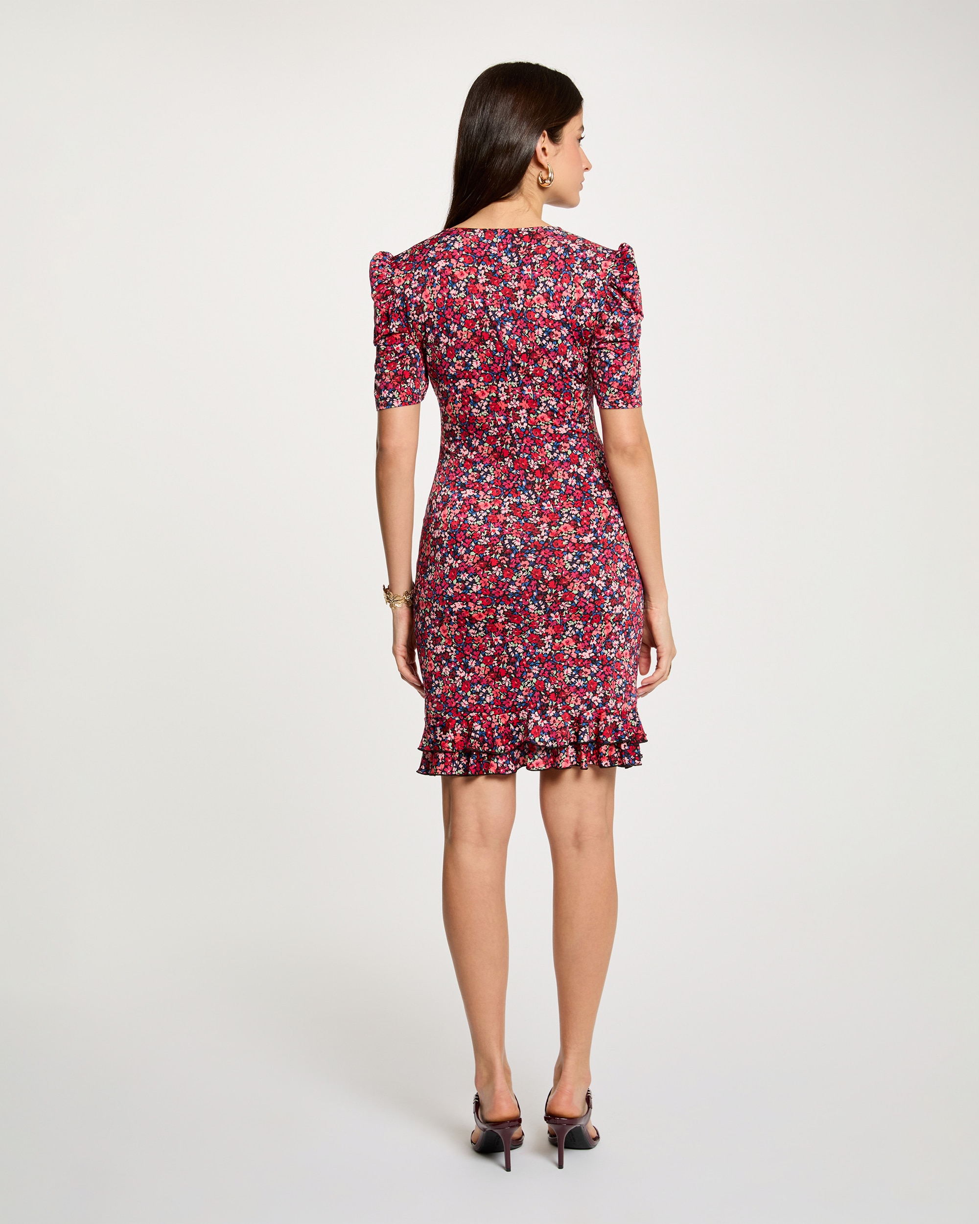 Vestido Curto com Mangas Abalonadas Multicolor-3