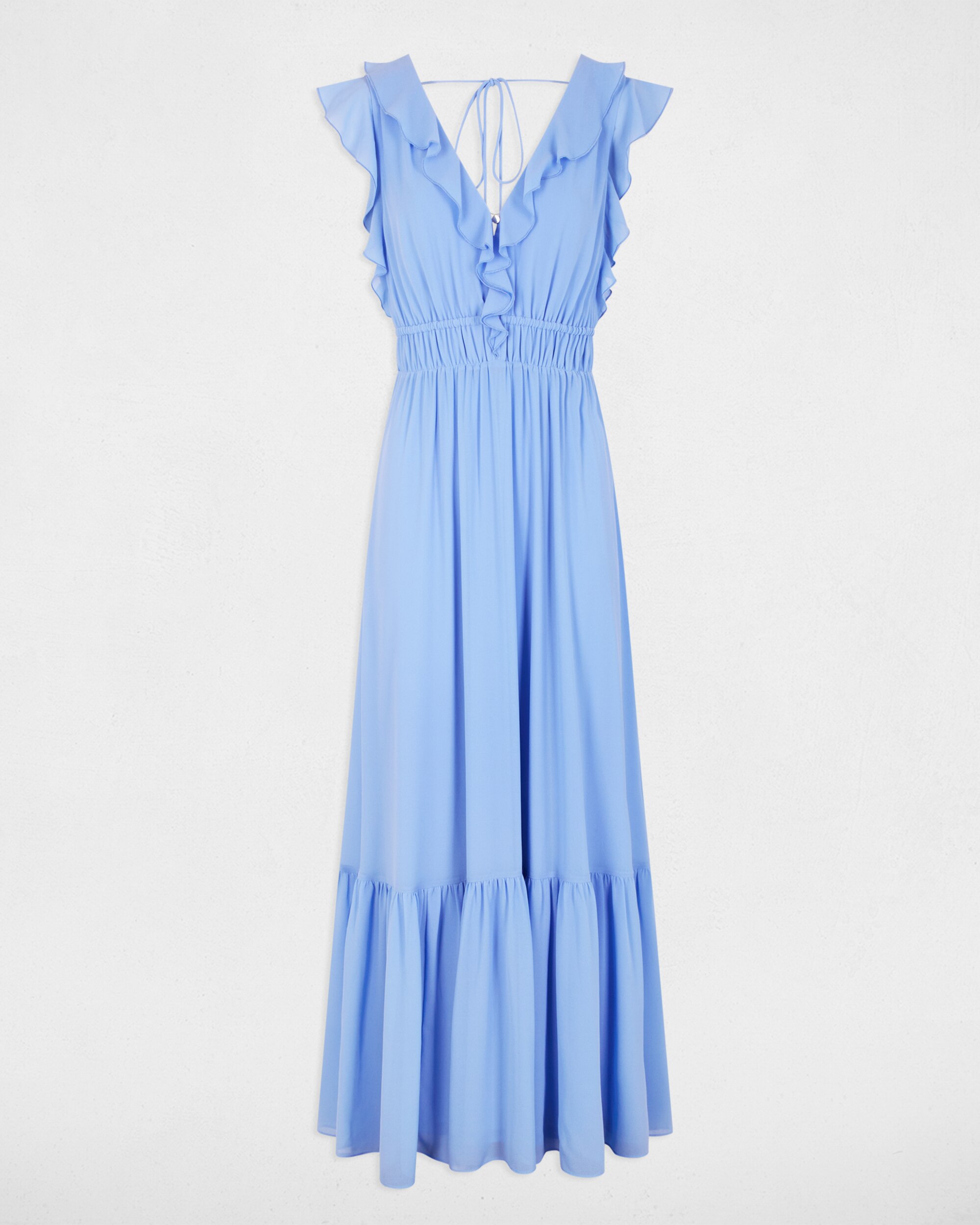Vestido Comprido com Decote em V Azul-2