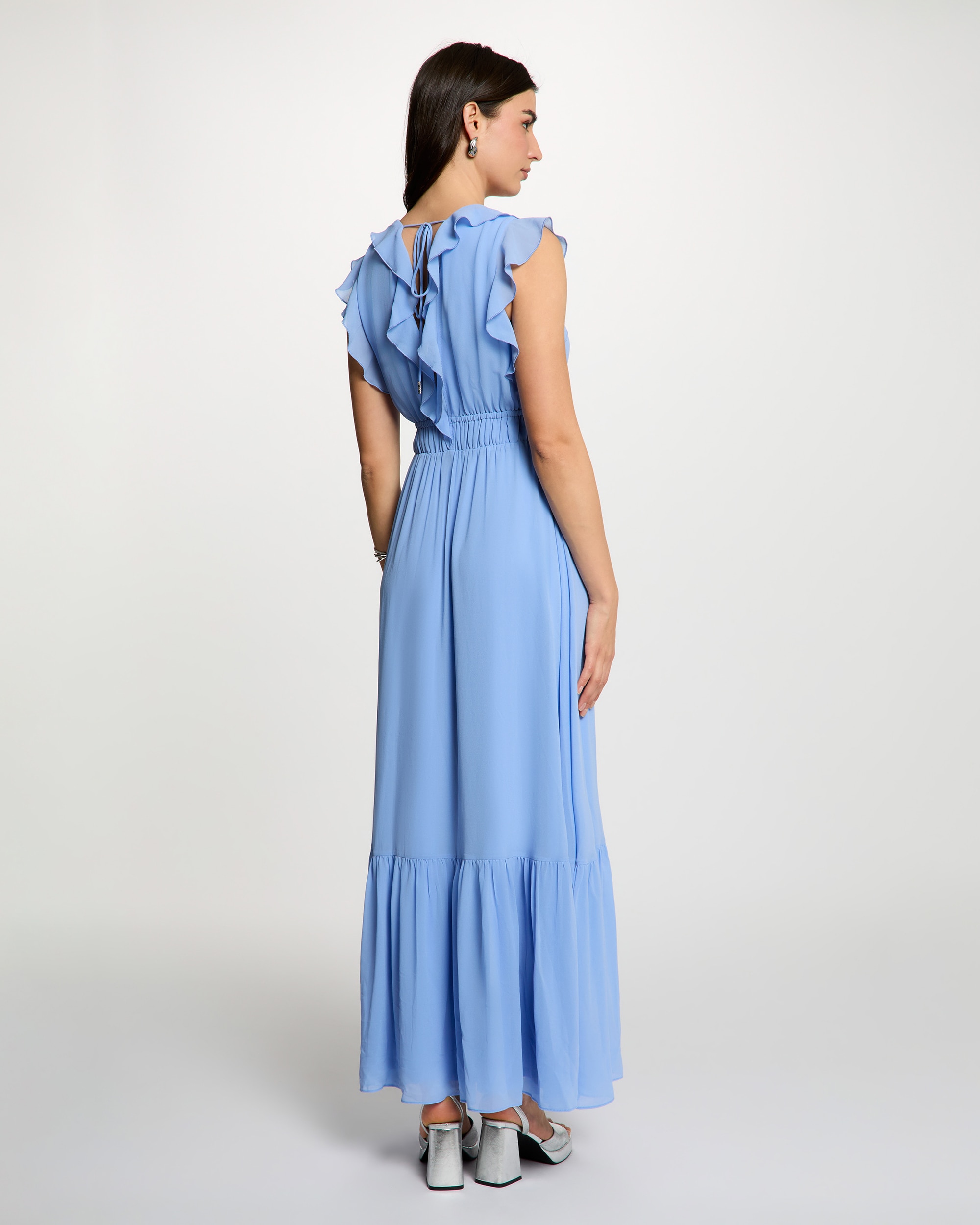 Vestido Comprido com Decote em V Azul-3