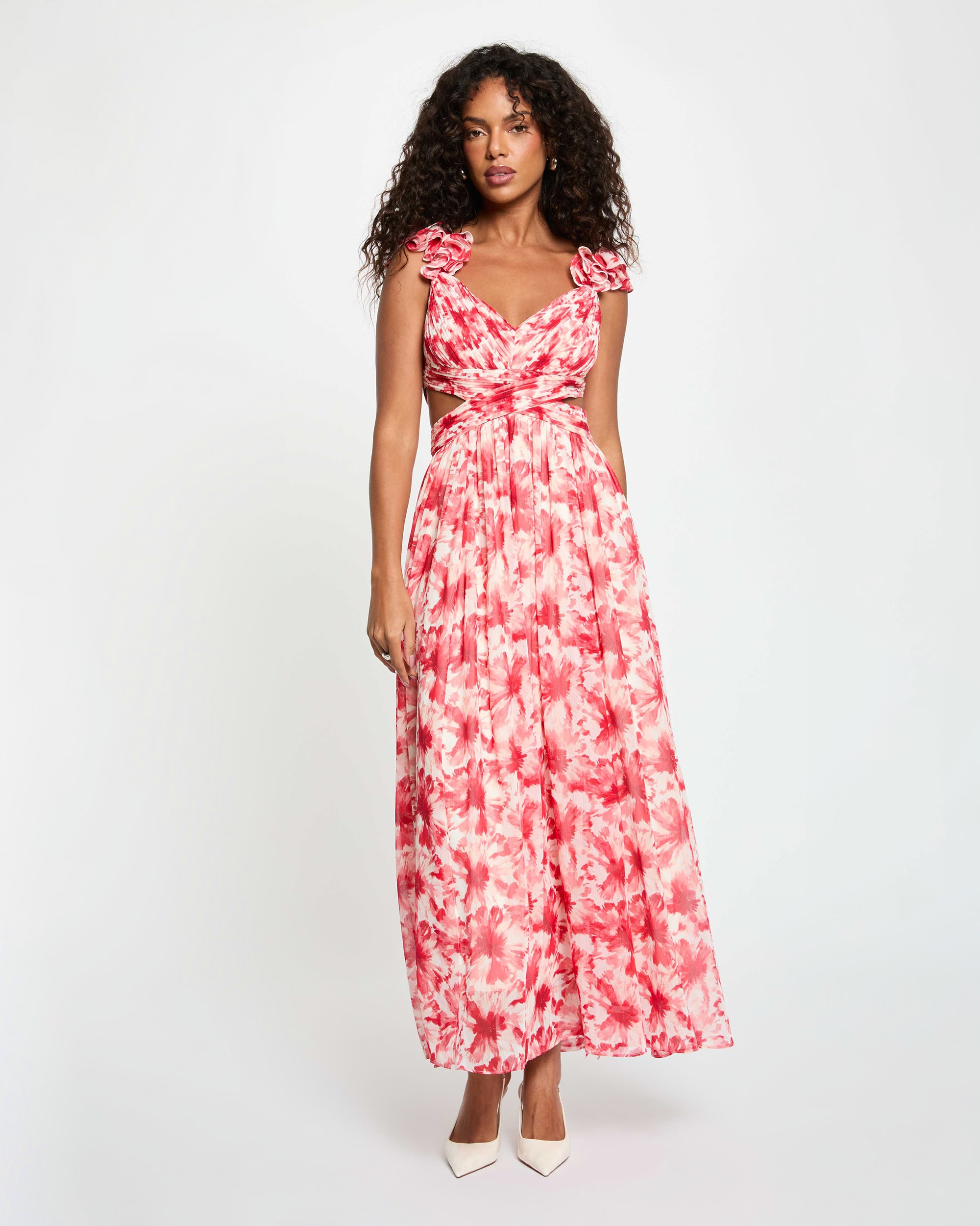 Imagem 0 de Vestido Comprido À Boca de Sino com Folhos