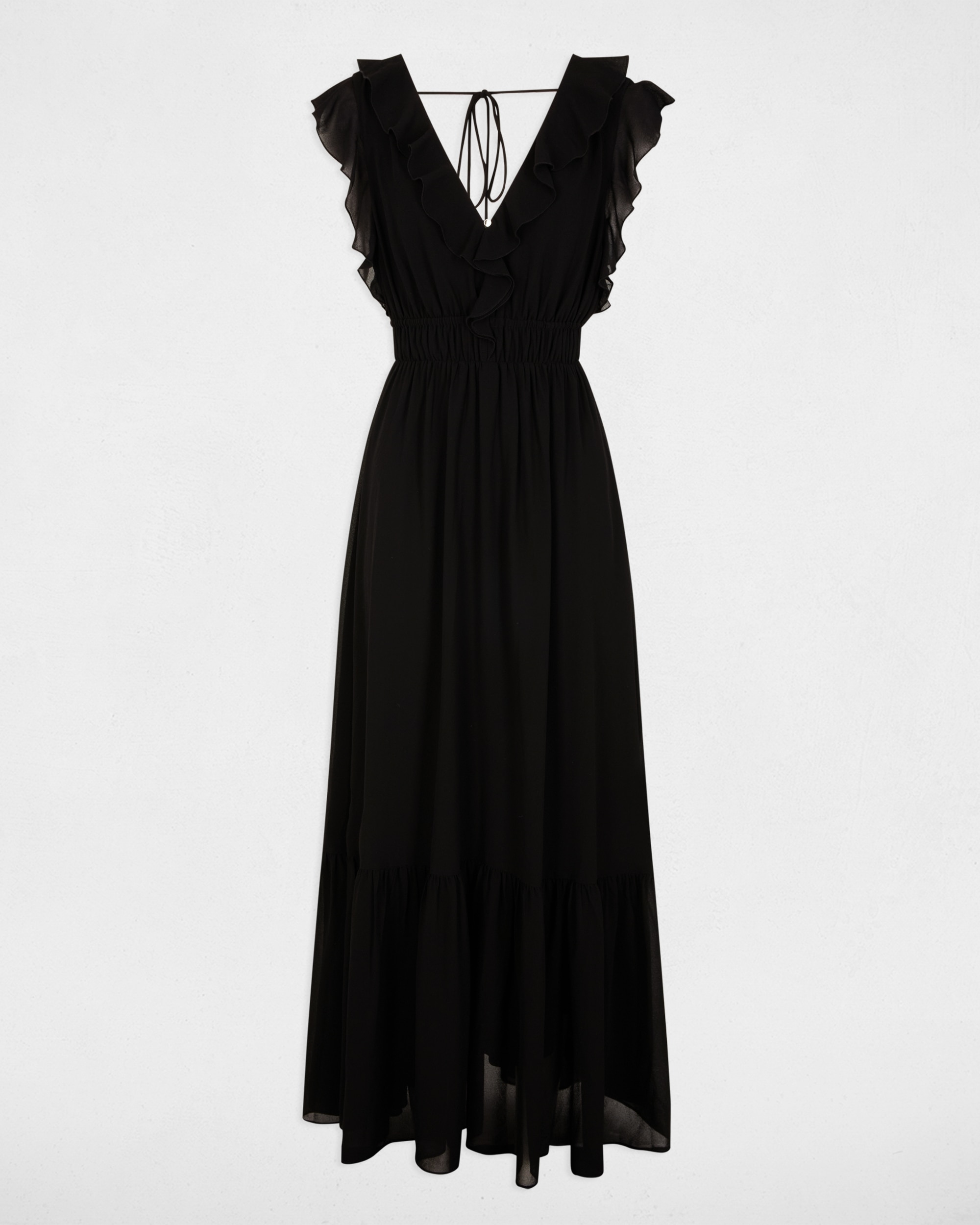 Vestido Comprido com Decote em V Preto-2
