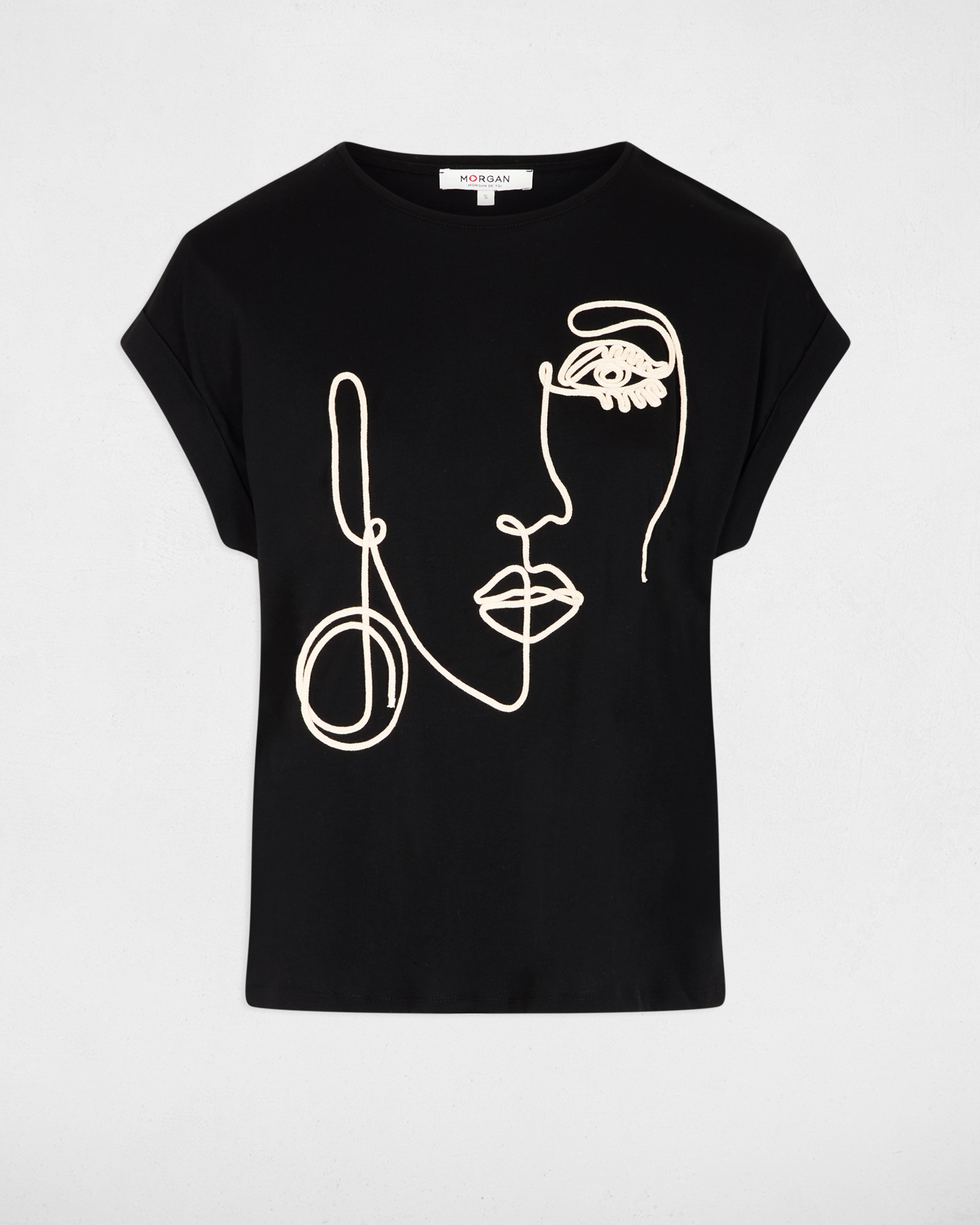 T-shirt sem Mangas com Bordado Preto-2