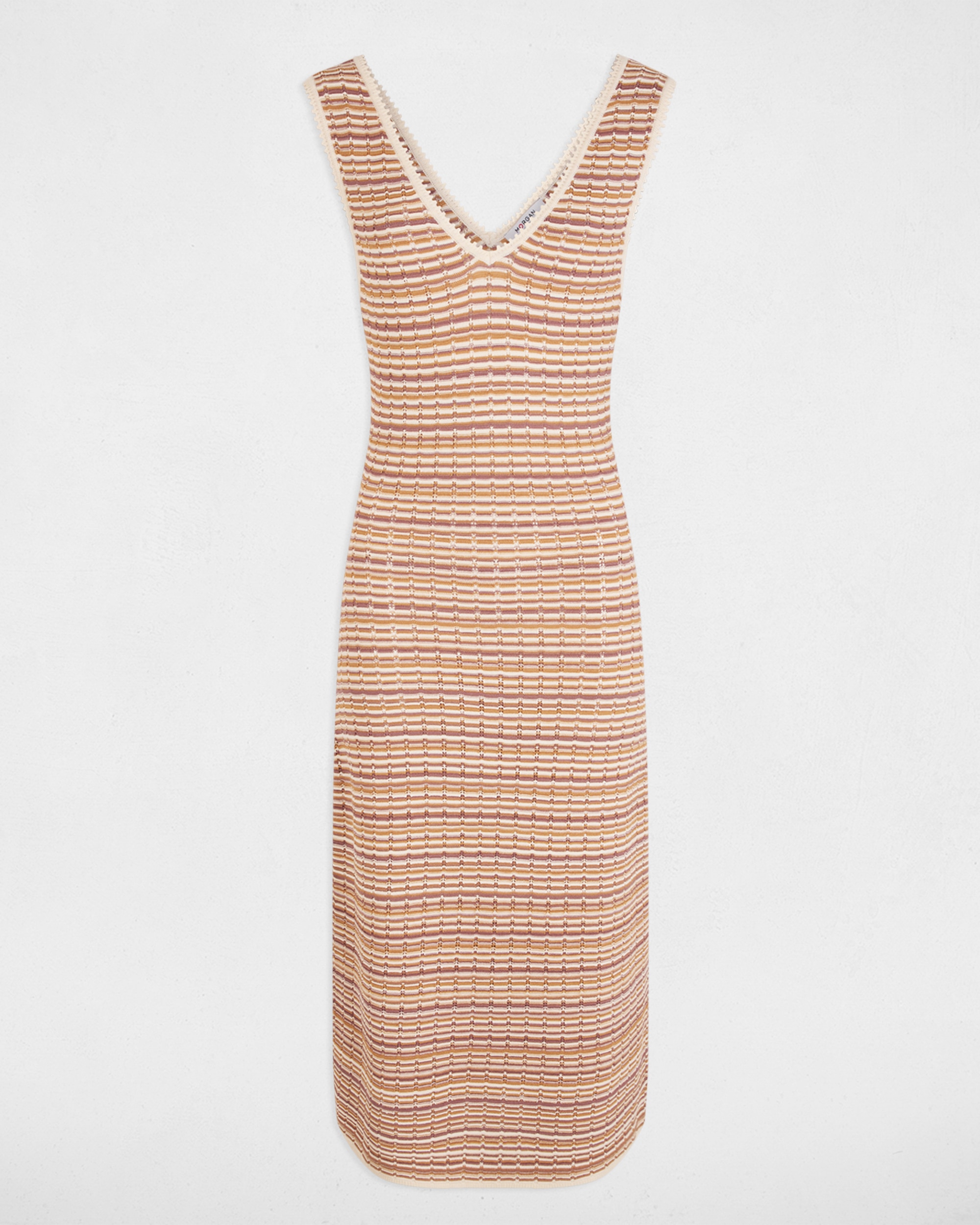 Vestido Curto de Malha Fina com Alças Largas Bege-2