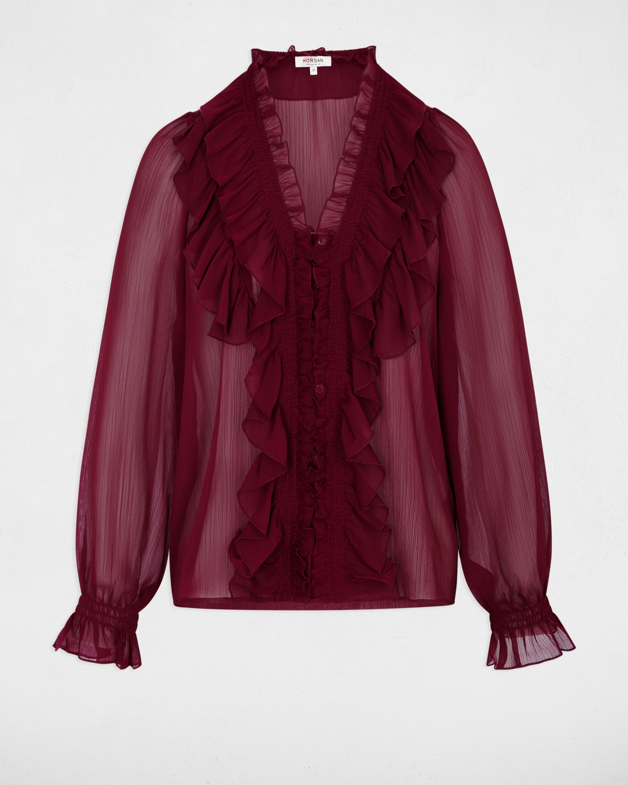 Camisa Fluida com Gola em V Bordeaux-2