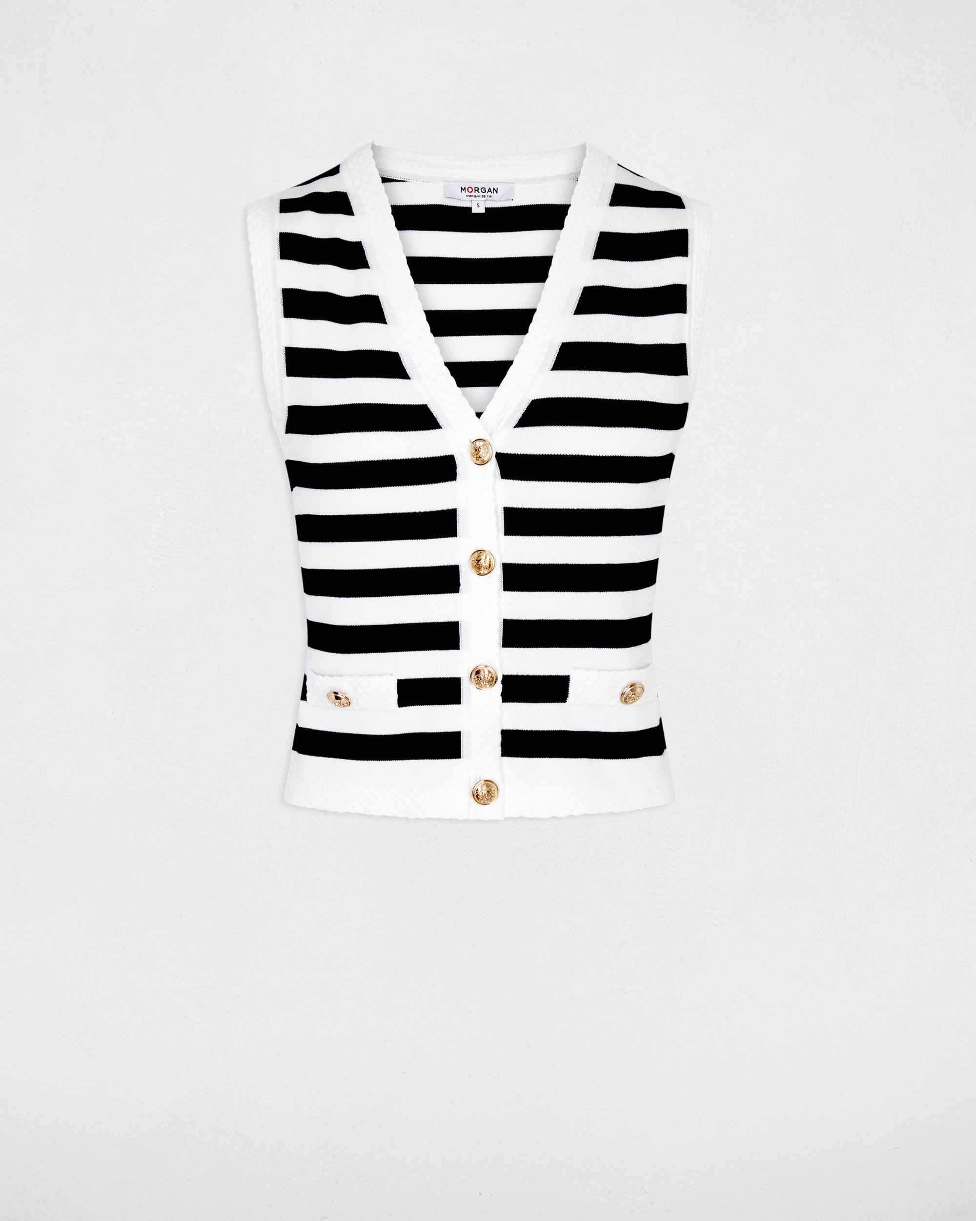 Cardigan sem Mangas Às Riscas Branco / Preto-2