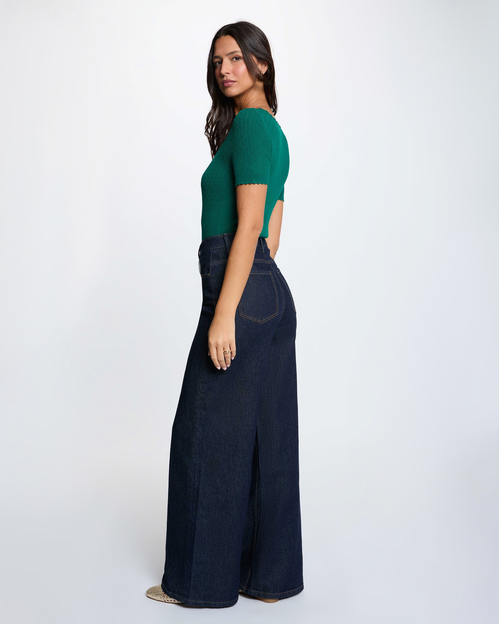 Camisola Ajustada com Gola em V Verde-3