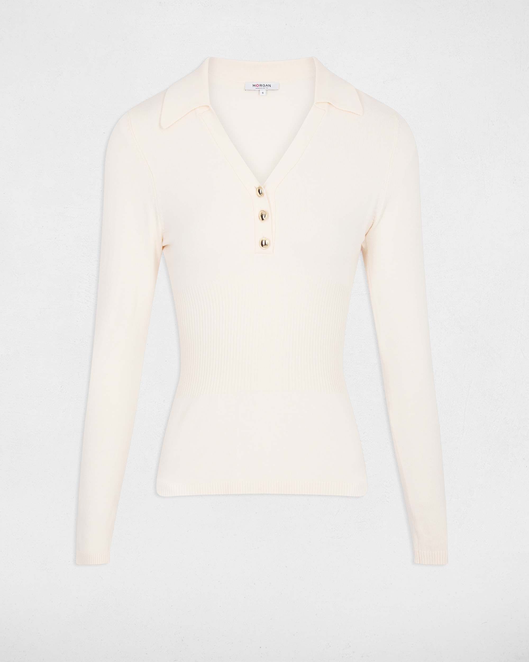 Camisola Ajustada com Gola Polo Marfim-2