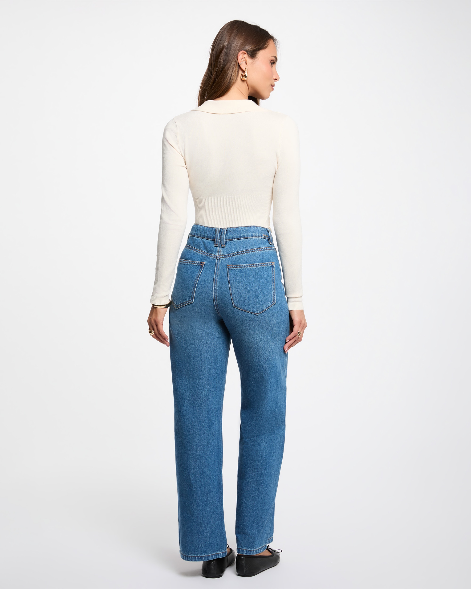 Camisola Ajustada com Gola Polo Marfim-3