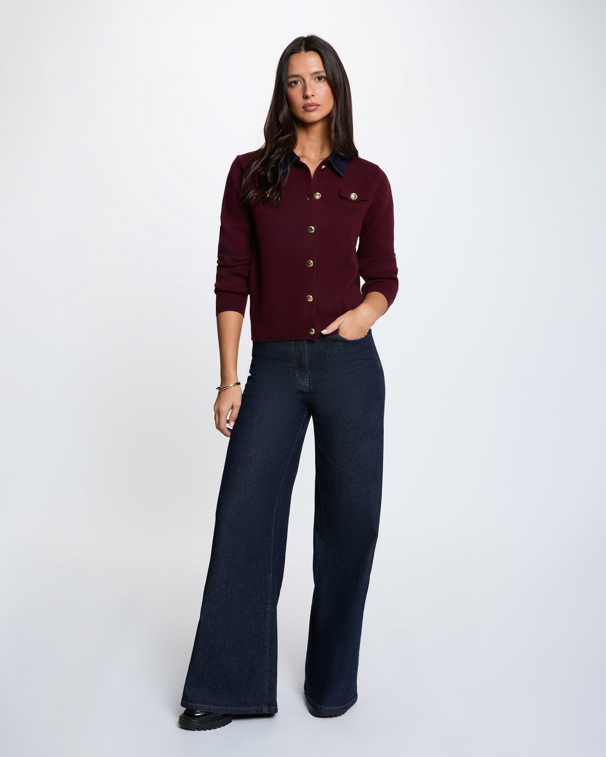 Cardigan com Fecho de Botões Ameixa-4