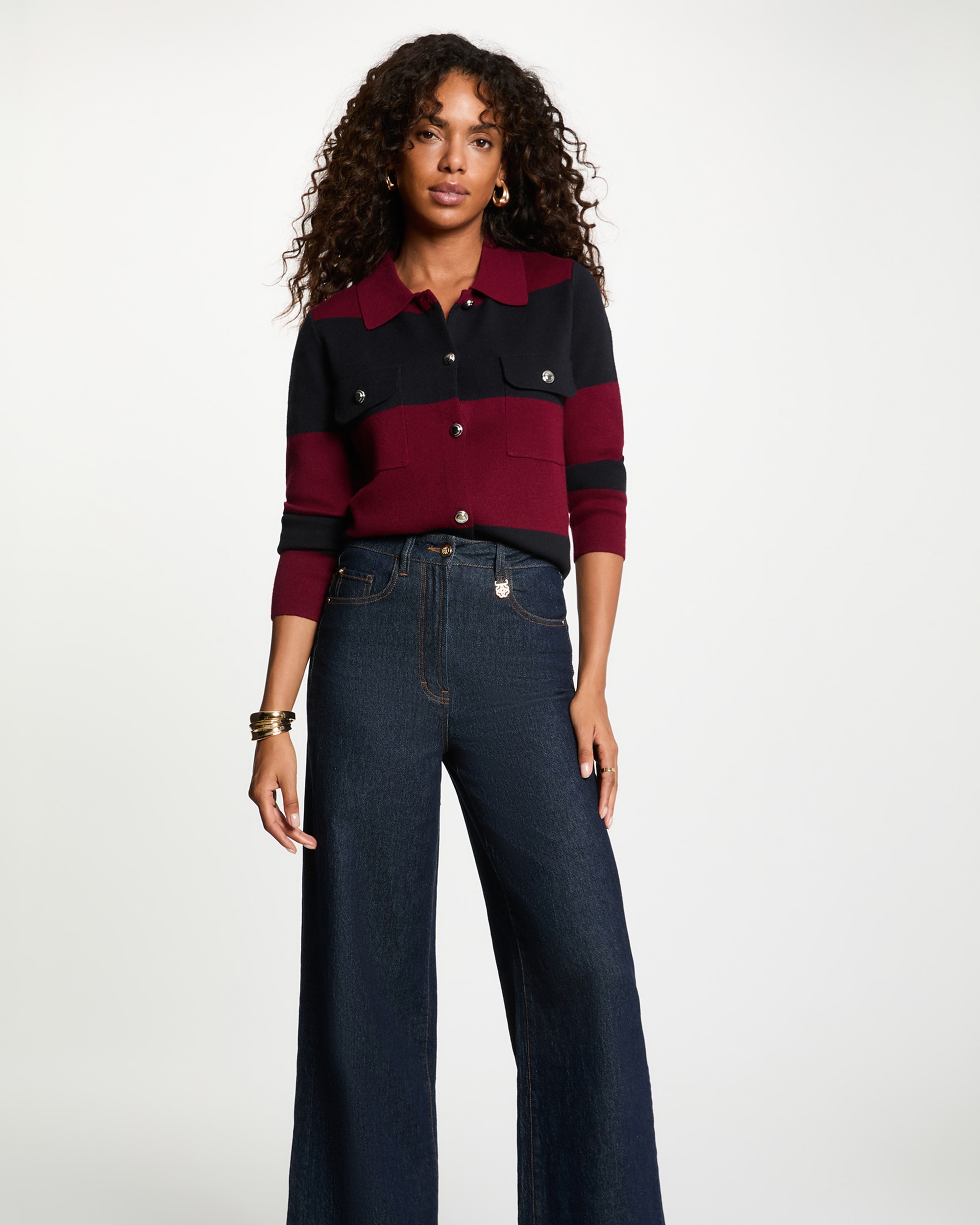 Cardigan com Gola Tipo Camisa Bordeaux-1