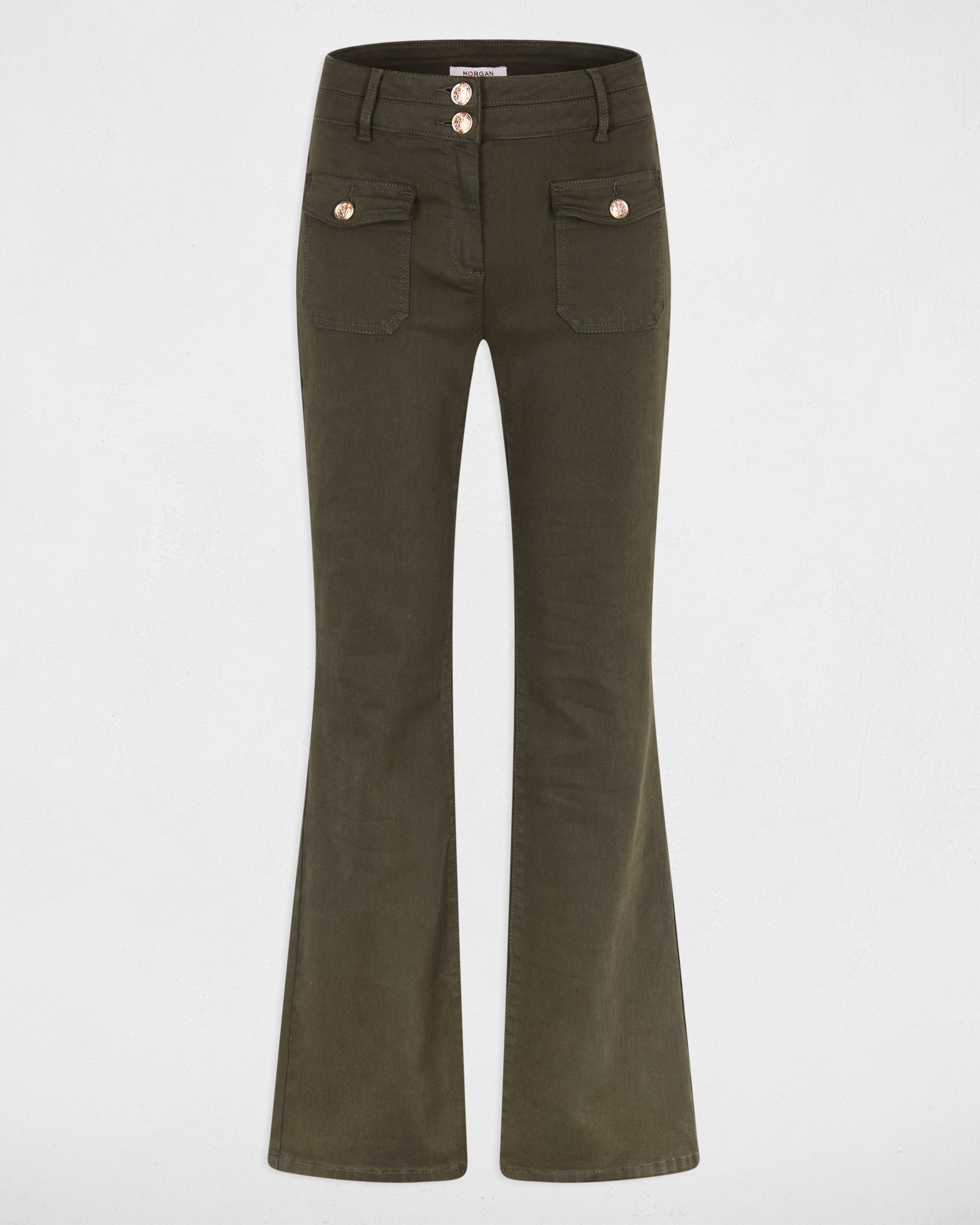 Calças Boot-cut com Bolsos Caqui-2