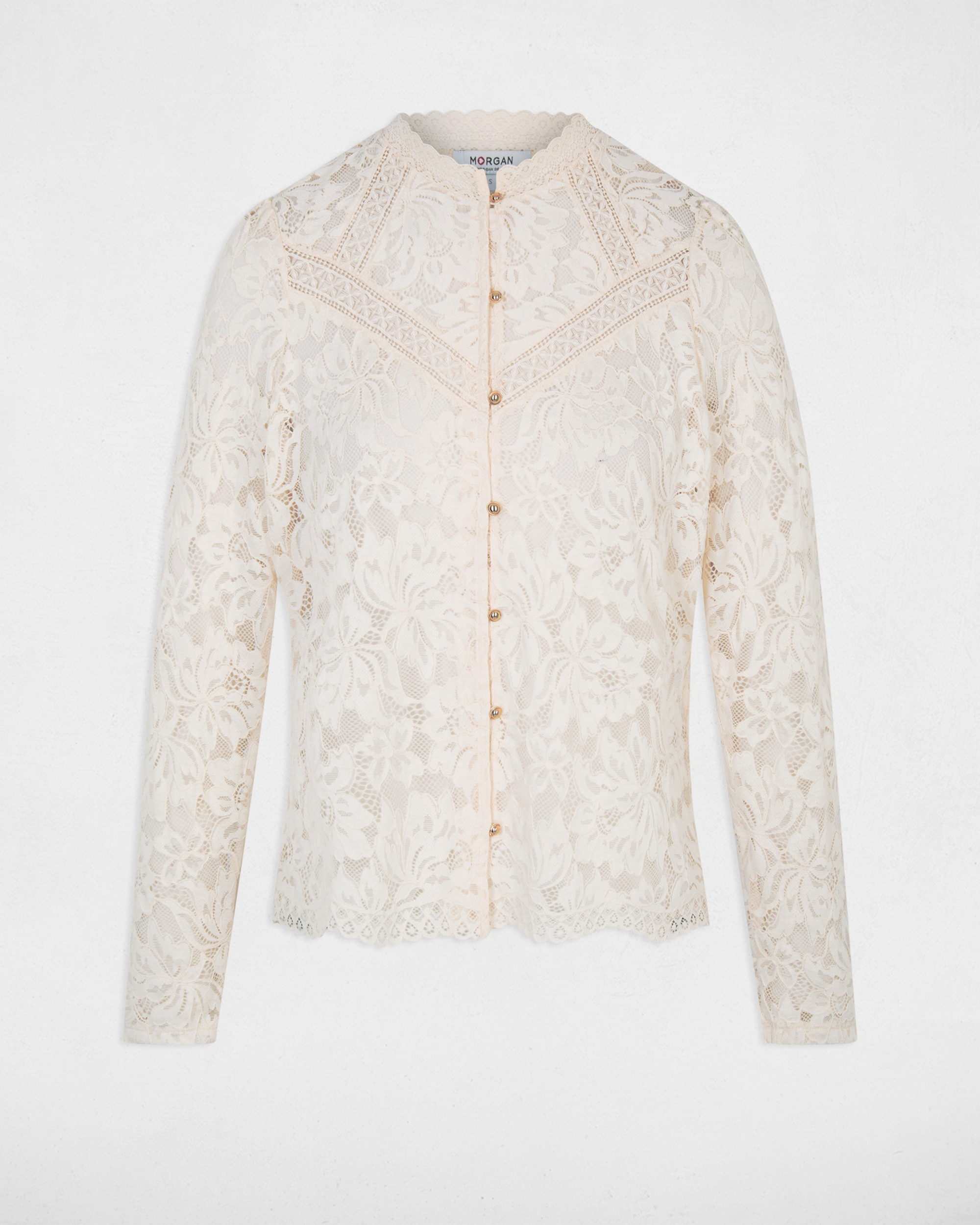 Blusa de Renda com Gola Alta Marfim-2