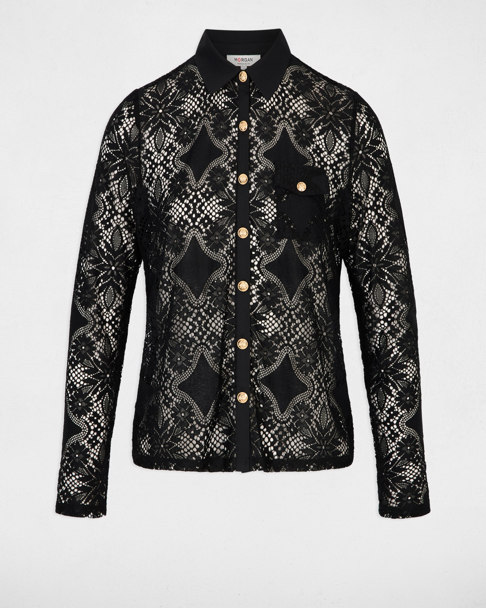 T-shirt com Gola Tipo Camisa Preto-2