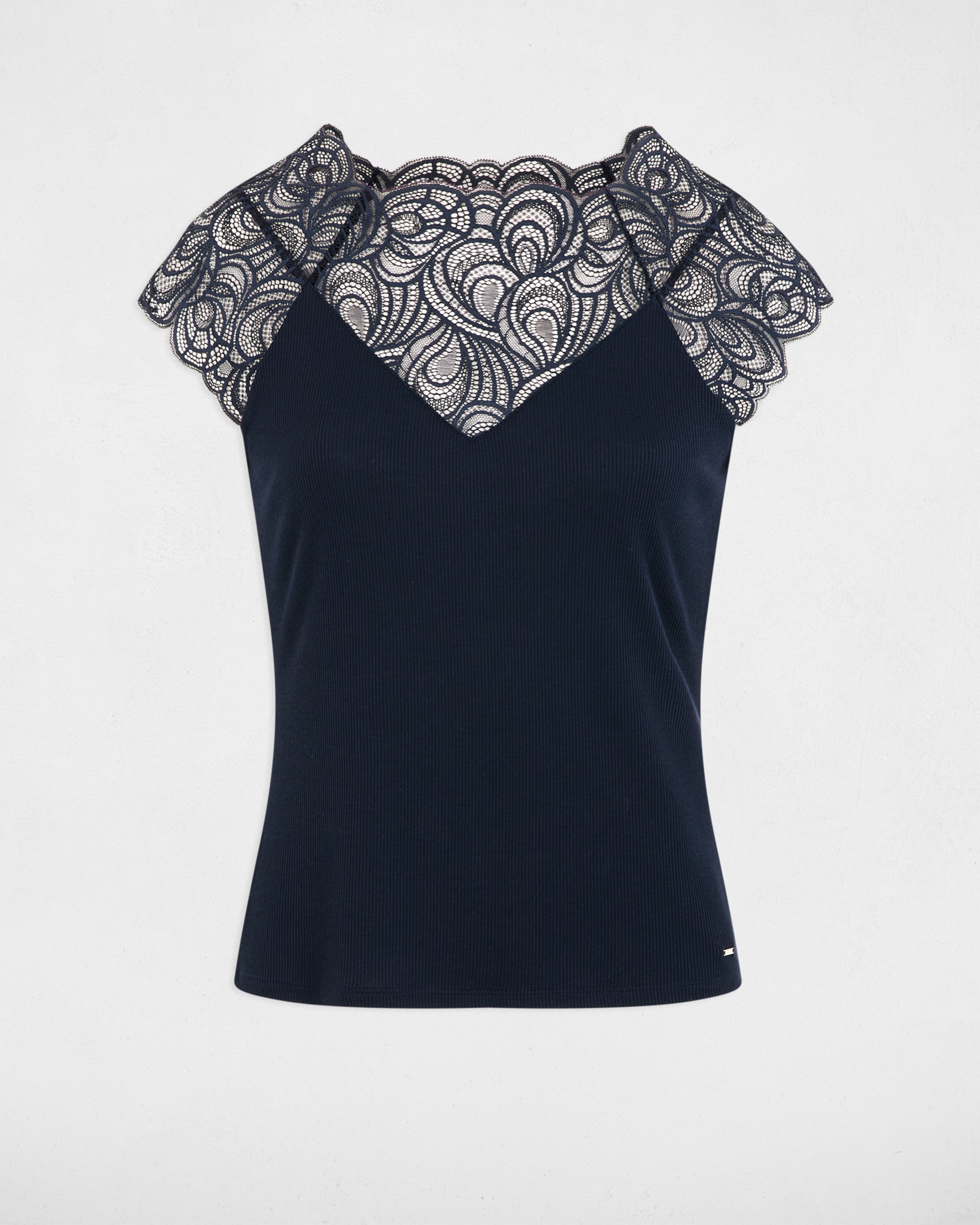Top com Detalhe de Renda Azul-marinho-2
