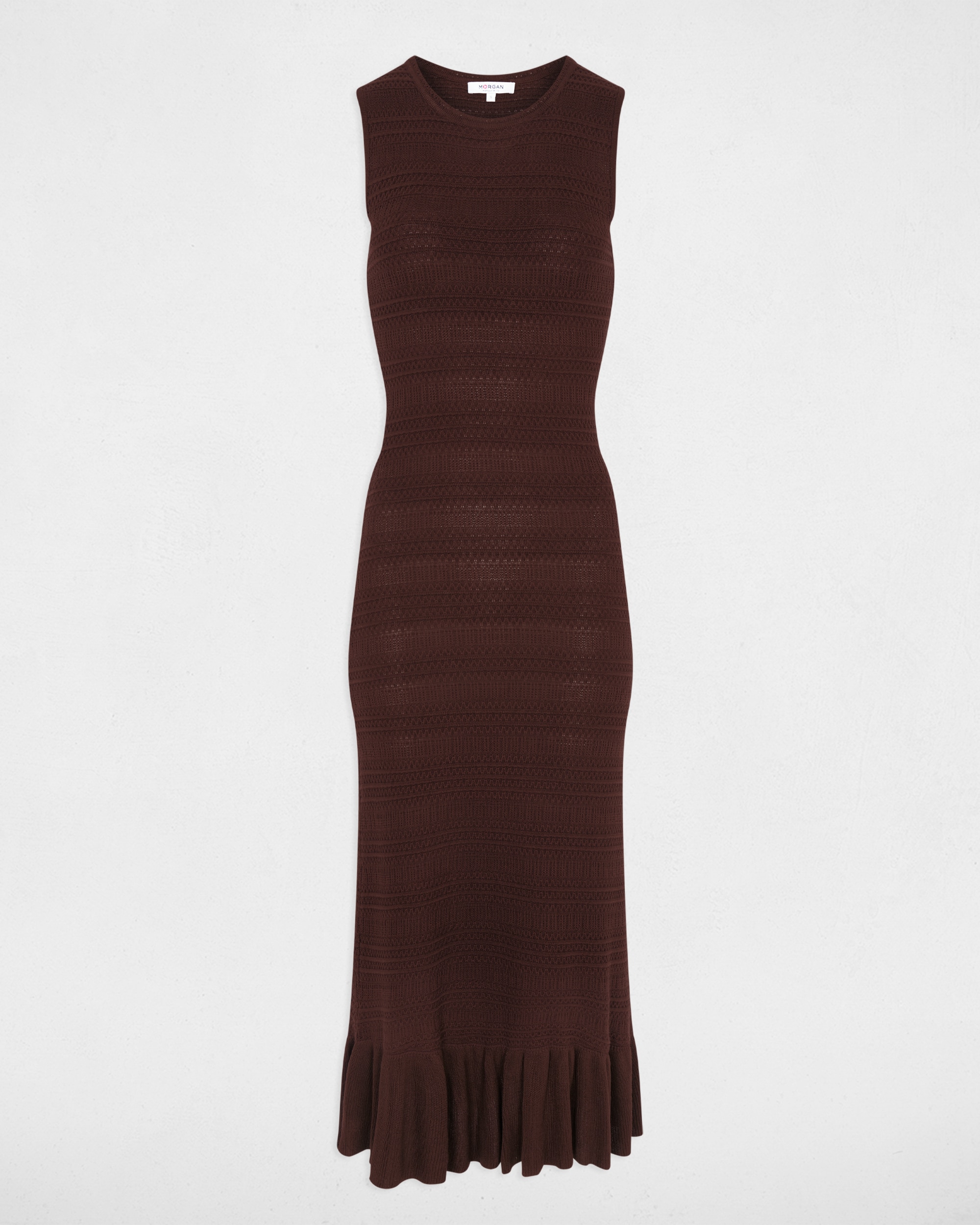 Vestido Comprido de Malha sem Mangas Castanho-2