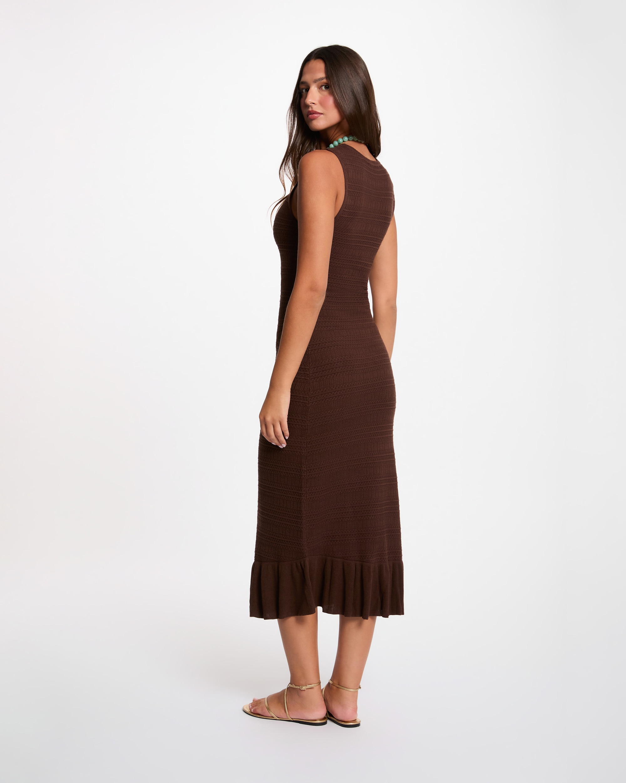 Vestido Comprido de Malha sem Mangas Castanho-3