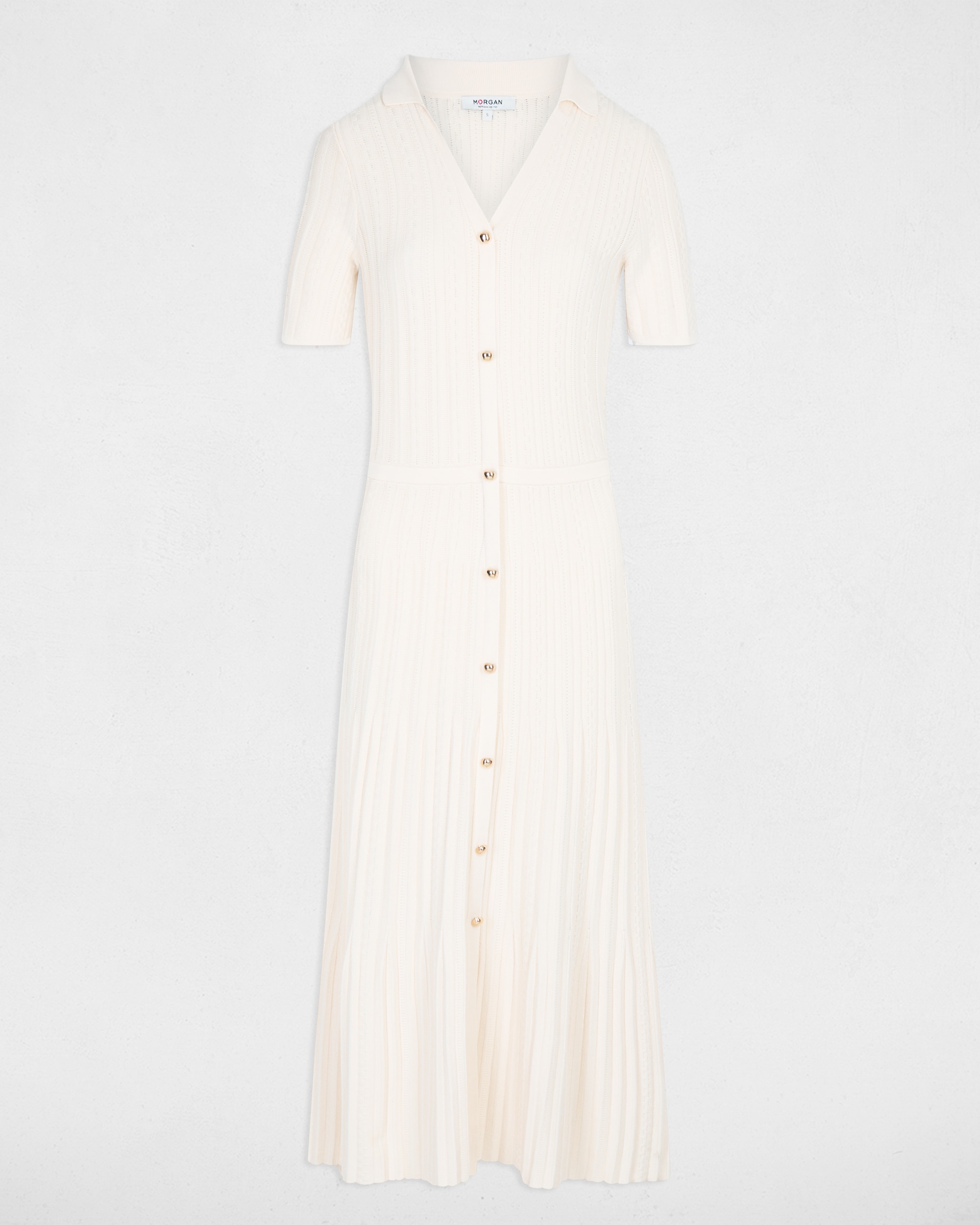 Vestido Curto de Malha Fina com Botões Marfim-2