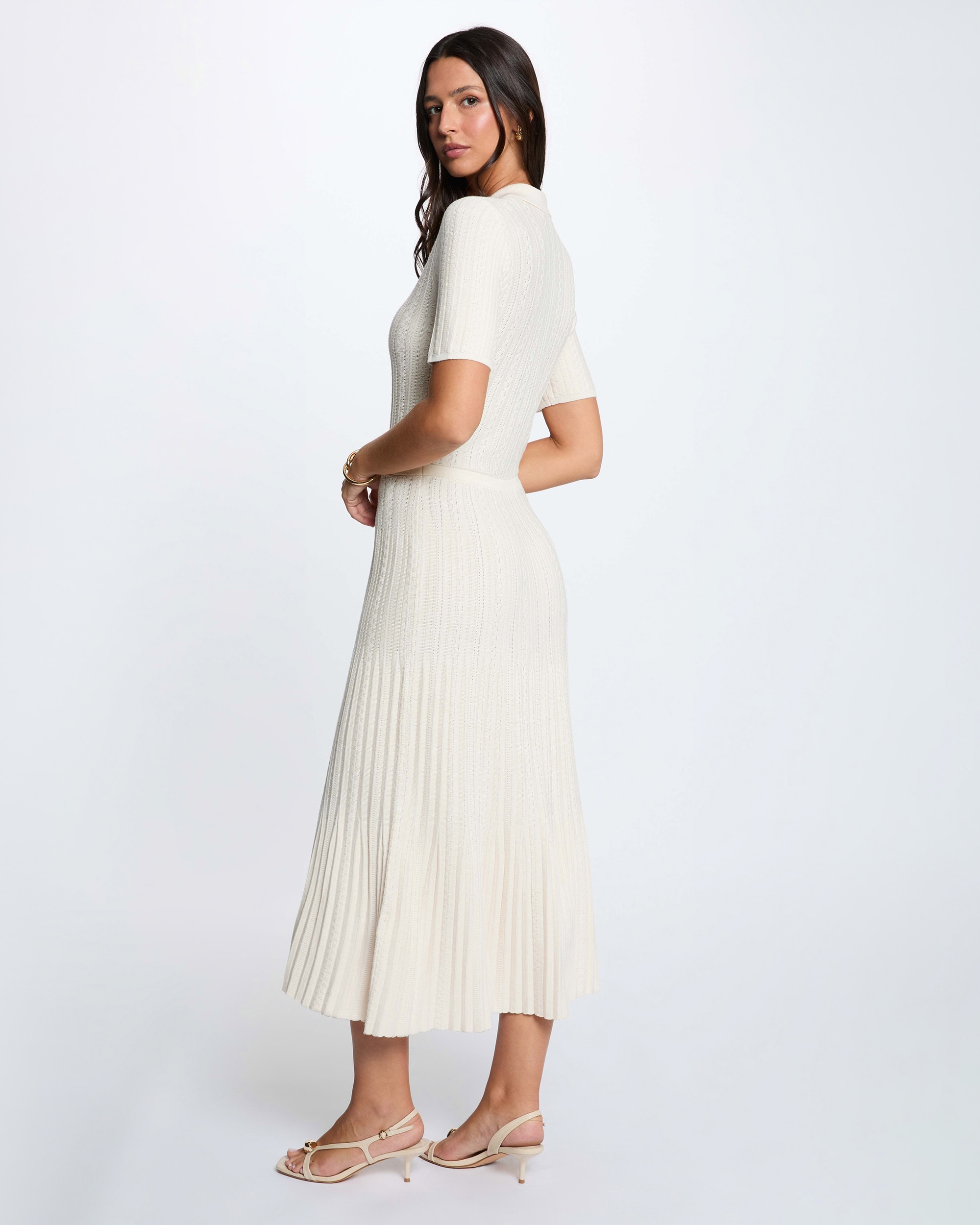 Vestido Curto de Malha Fina com Botões Marfim-3