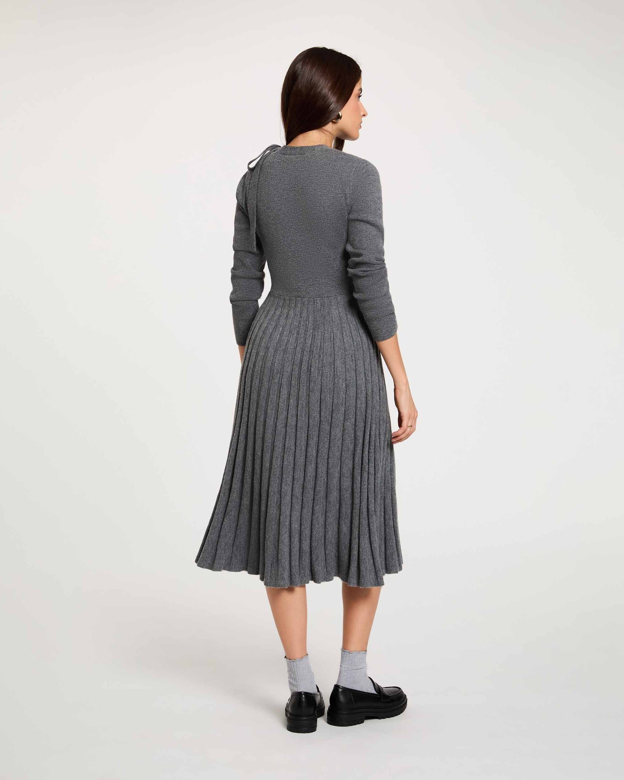 Vestido Midi em Malha de Lã Cinzento-claro-3