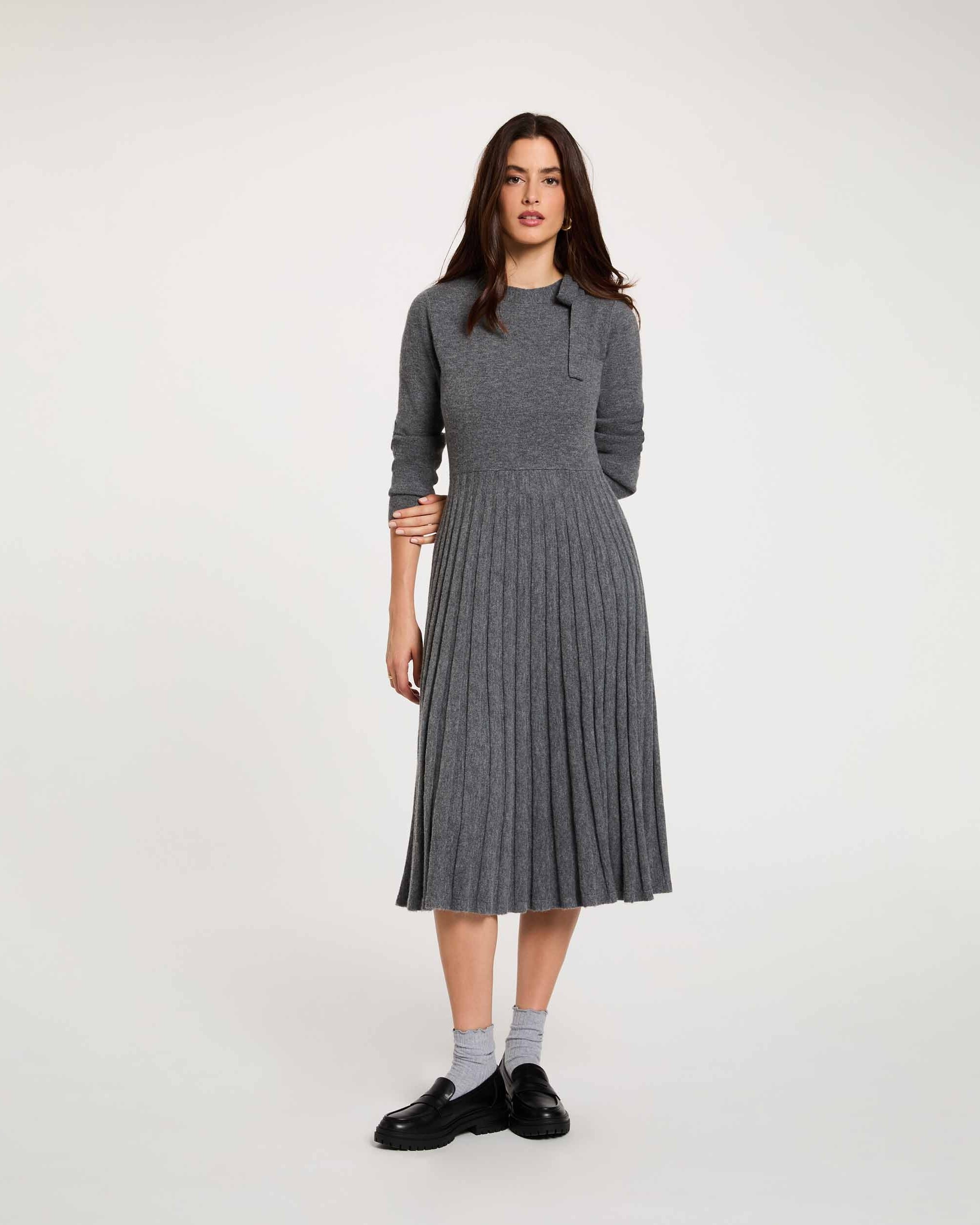 Vestido Midi em Malha de Lã Cinzento-claro-4