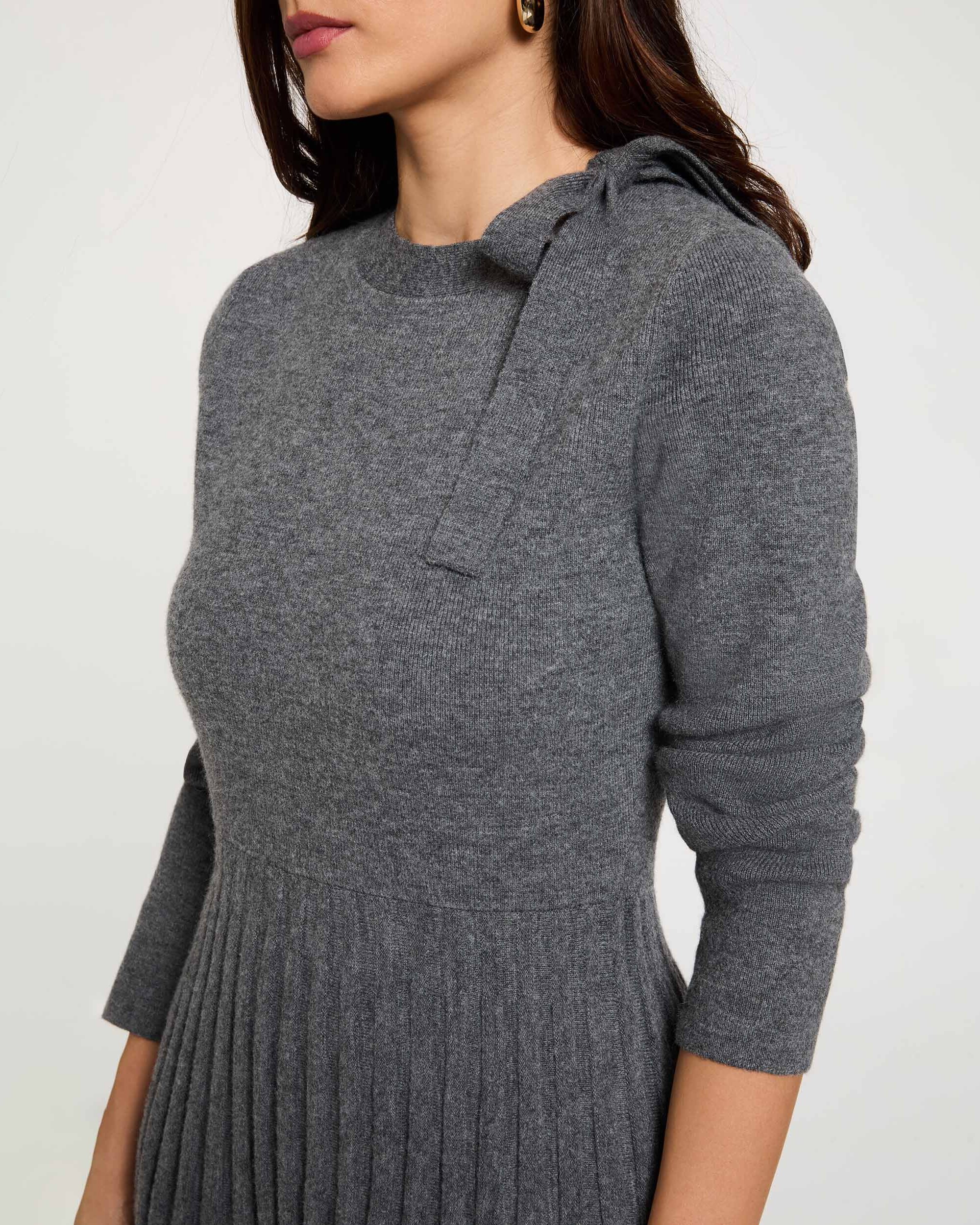 Vestido Midi em Malha de Lã Cinzento-claro-5